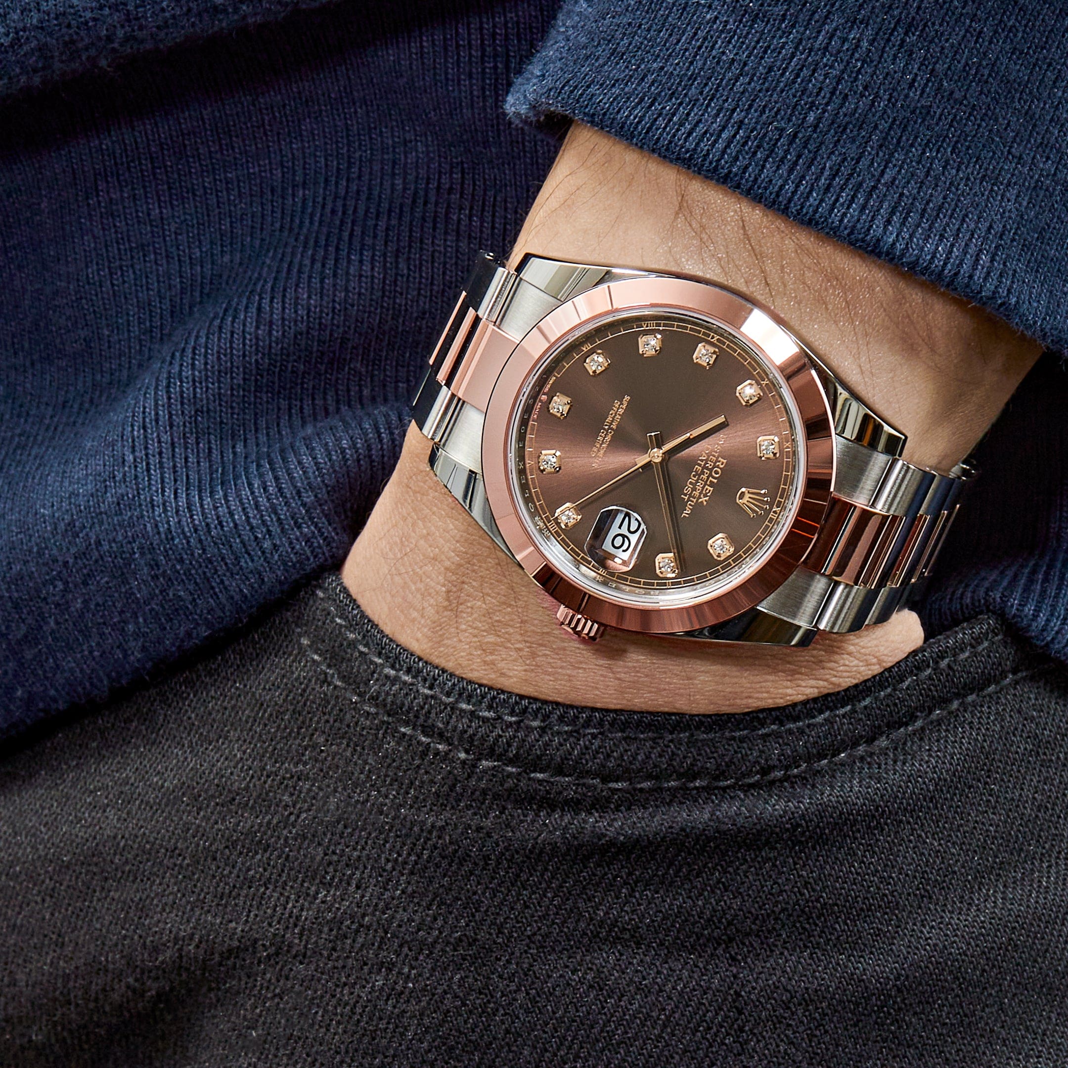 Rolex Datejust 41 126301 Rose Gold Stainless Steel Chocolate Diamond Dial (2023) - FrasersFashion
