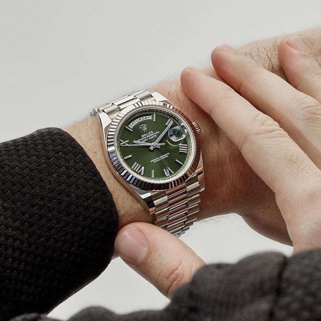 Rolex Day-Date 40 228239 White Gold Olive Dial (2022) - FrasersFashion