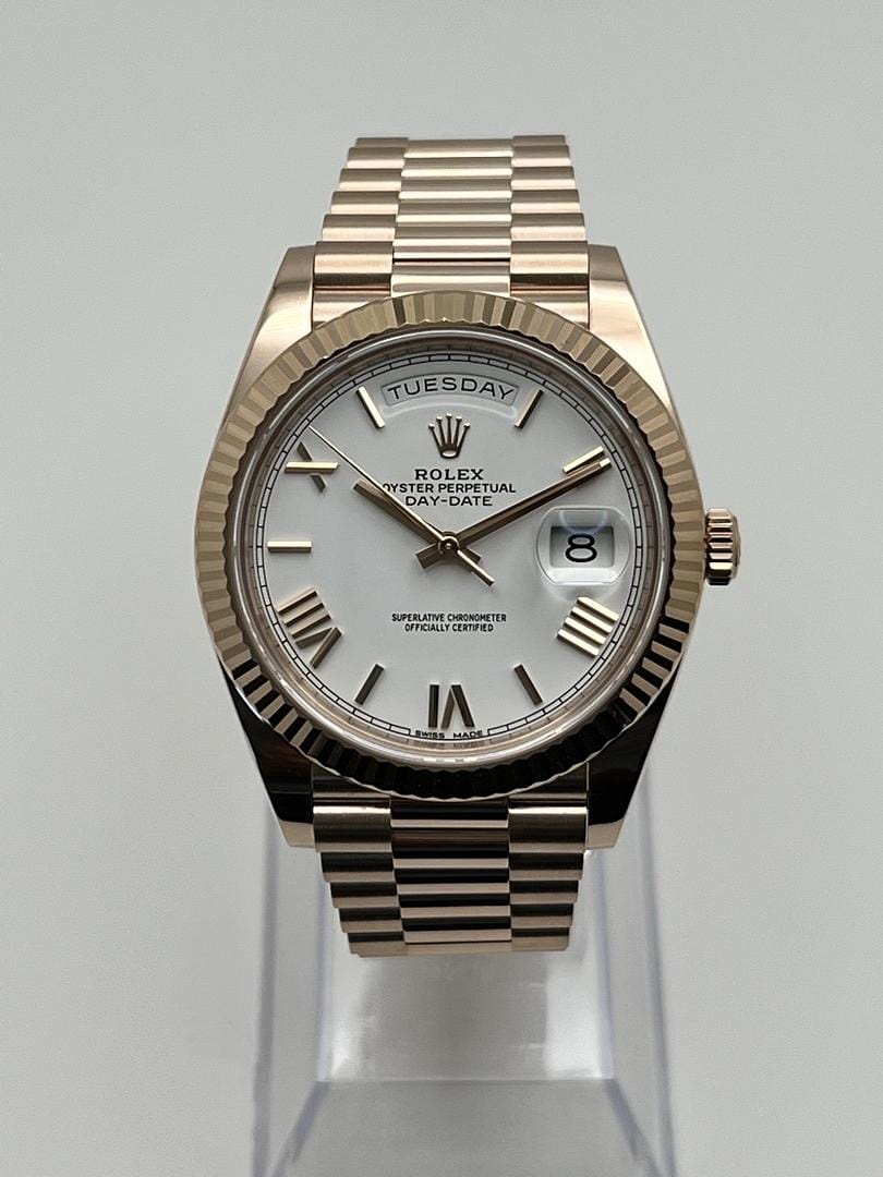 Rolex Day-Date 40 228235 Rose Gold White Roman Dial - FrasersFashion