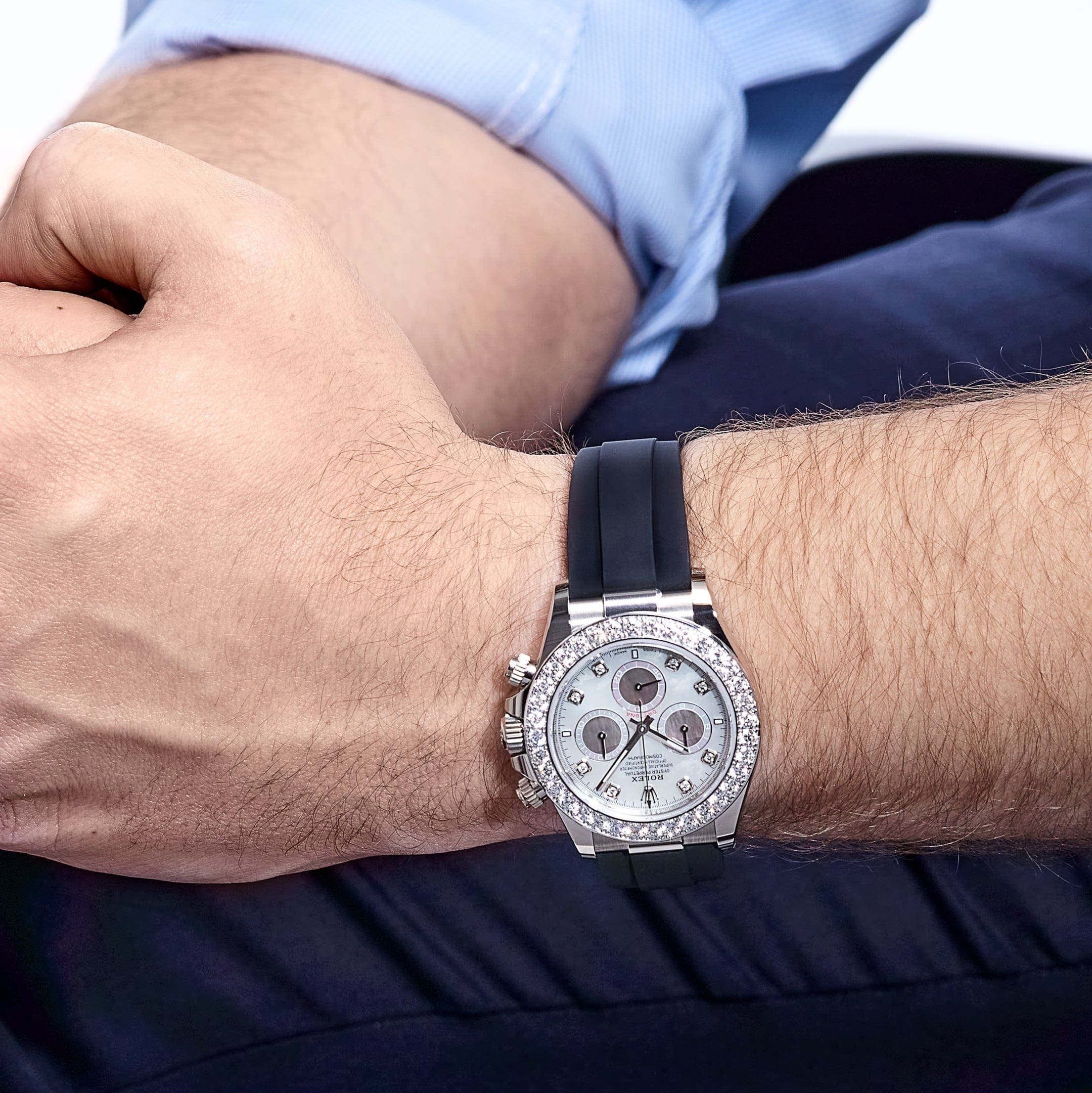 Rolex Daytona 126589RBR White Gold Diamond Mother of Pearl Dial Diamond Bezel - FrasersFashion