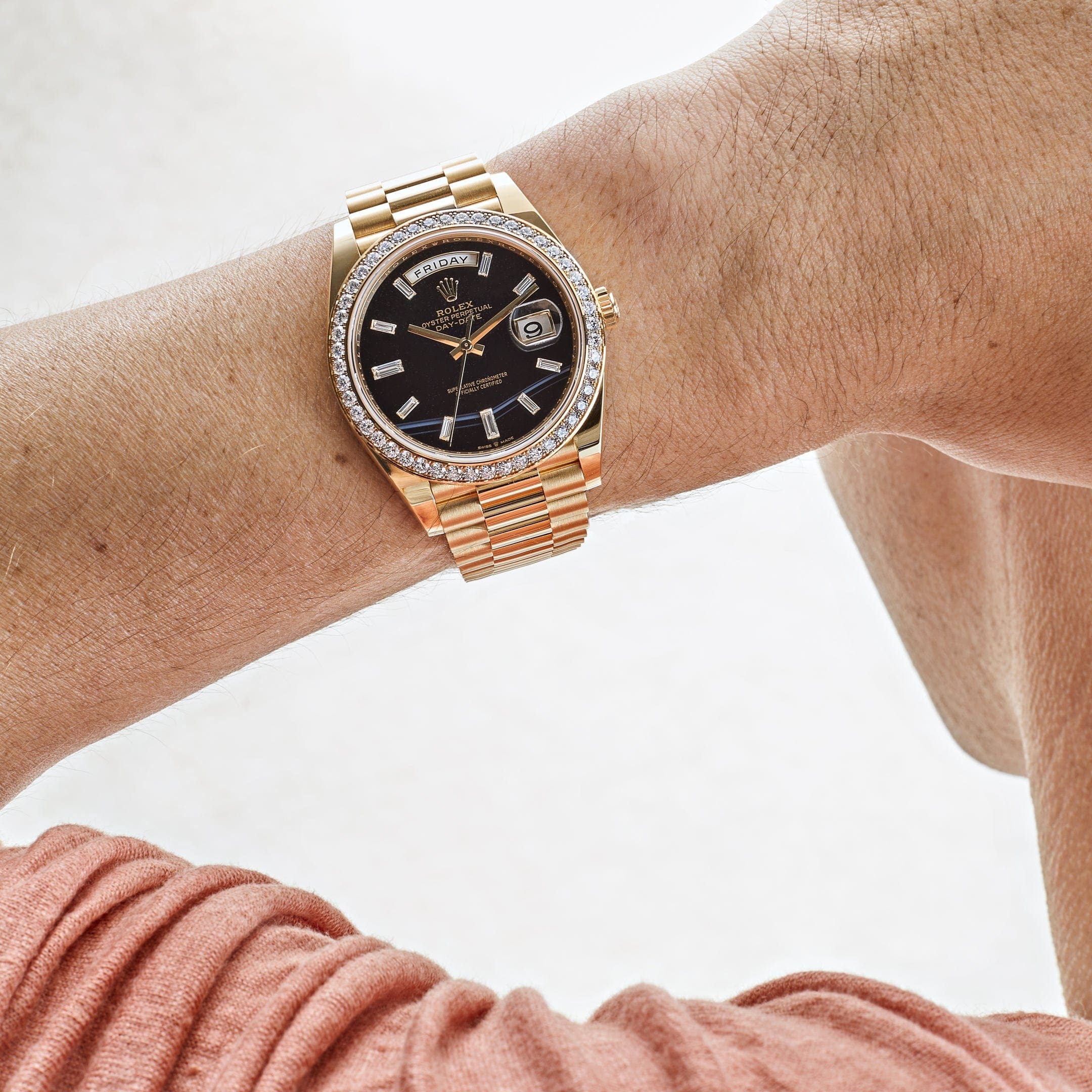 Rolex Day-Date 40 228348RBR Yellow Gold Diamond Bezel Black Onyx Dial (2025) - FrasersFashion
