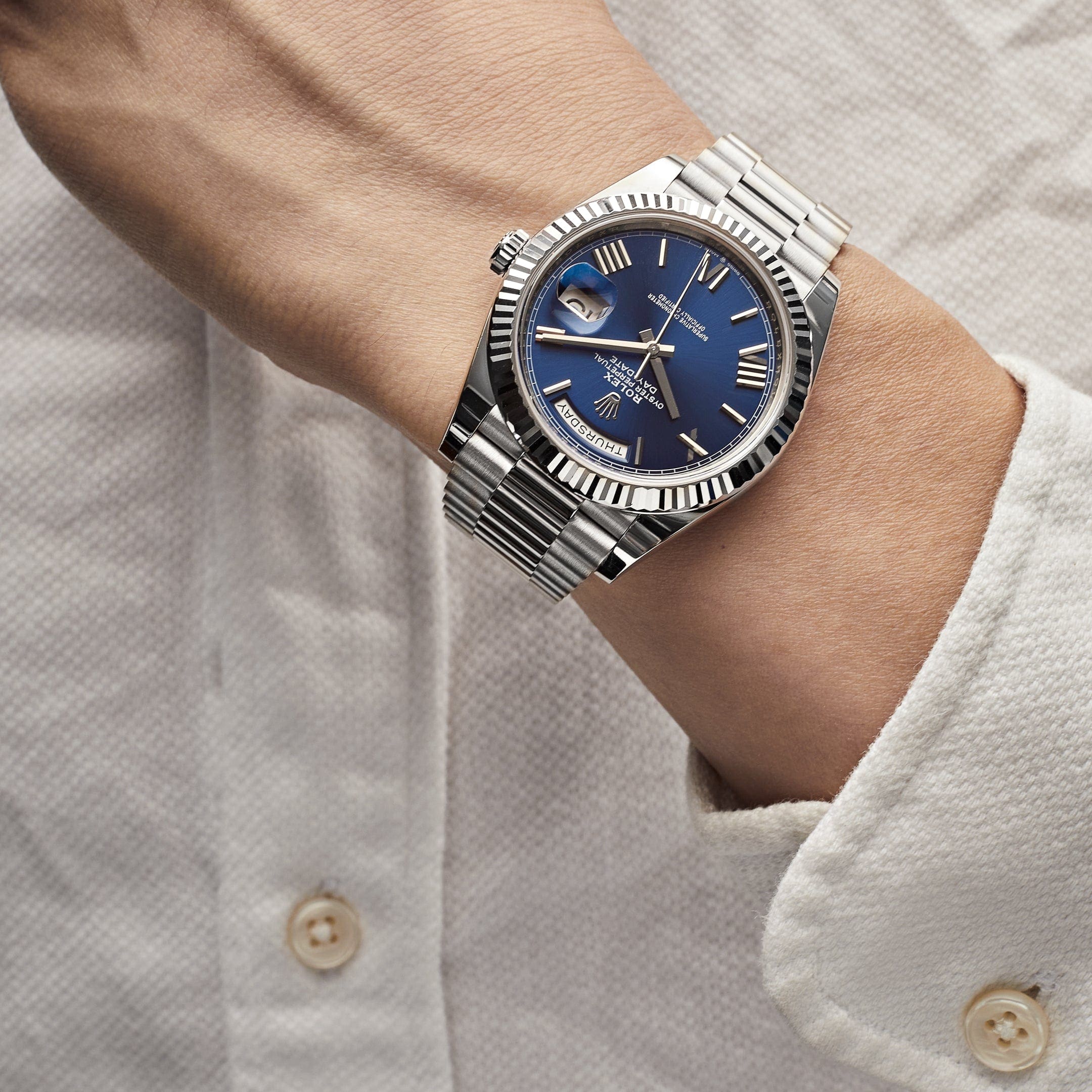 Rolex Day-Date 40 228239 White Gold Blue Dial (2018) - FrasersFashion