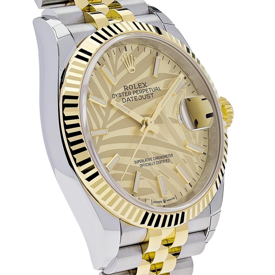 Rolex Datejust 36 126233 Stainless Steel Yellow Gold Palm Motif Dial Jubilee - FrasersFashion