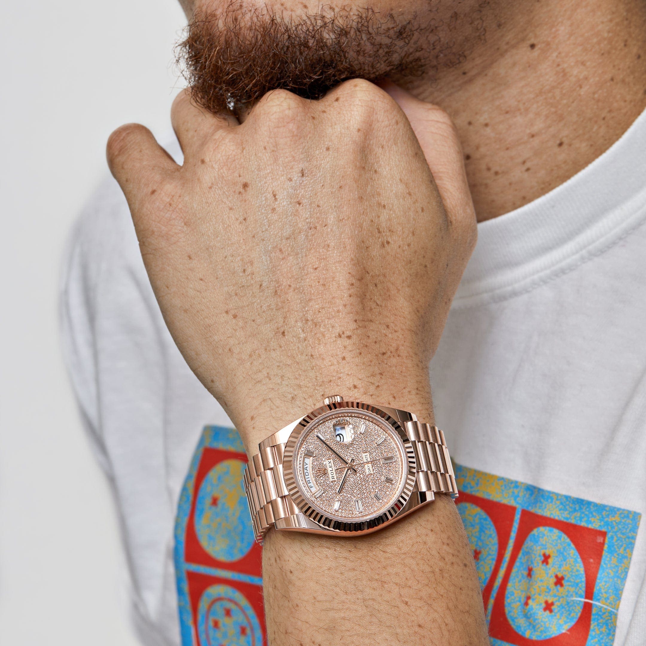 Rolex Day-Date 40 228235 Rose Gold Baguette Diamond Paved Dial - FrasersFashion