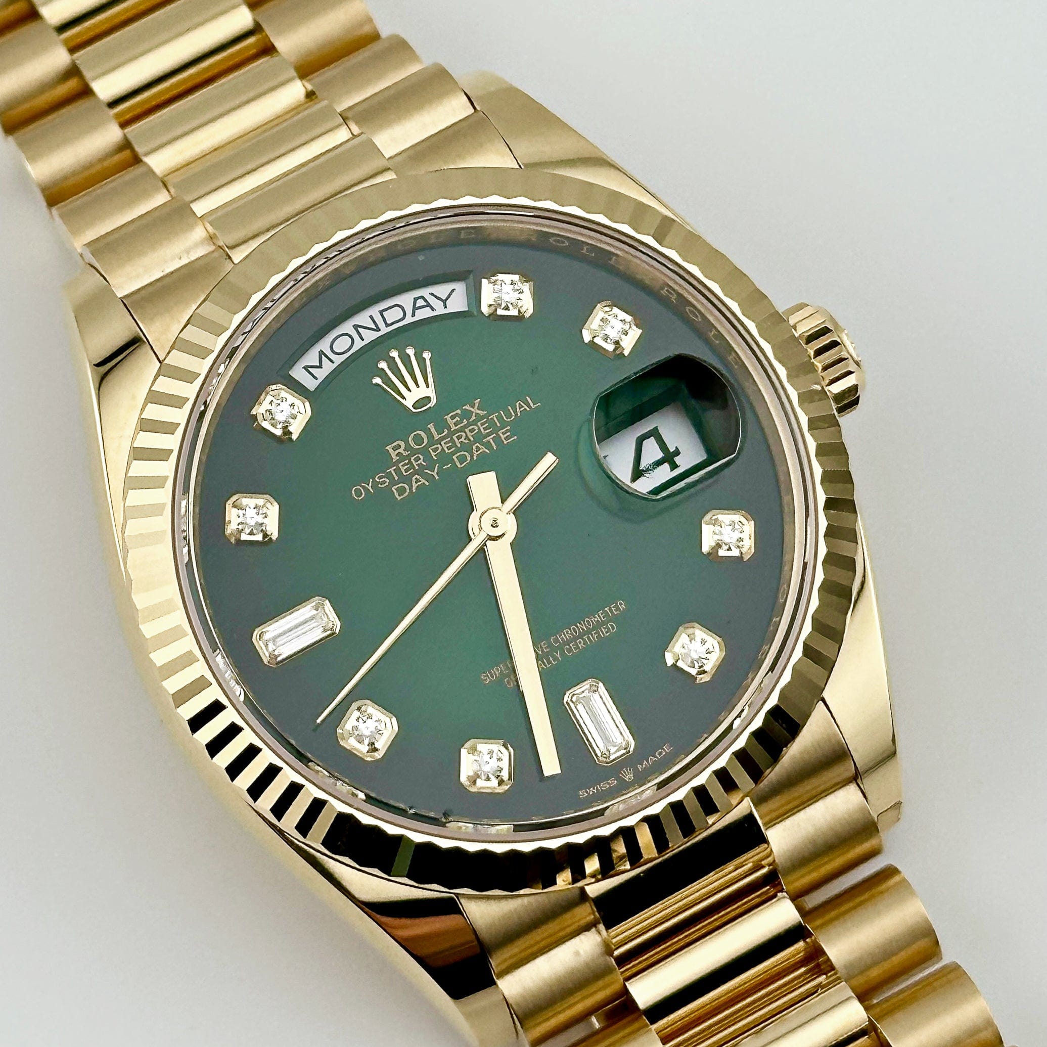 Rolex Day-Date 36 128238 Yellow Gold Green Diamond Dial (2024) - FrasersFashion