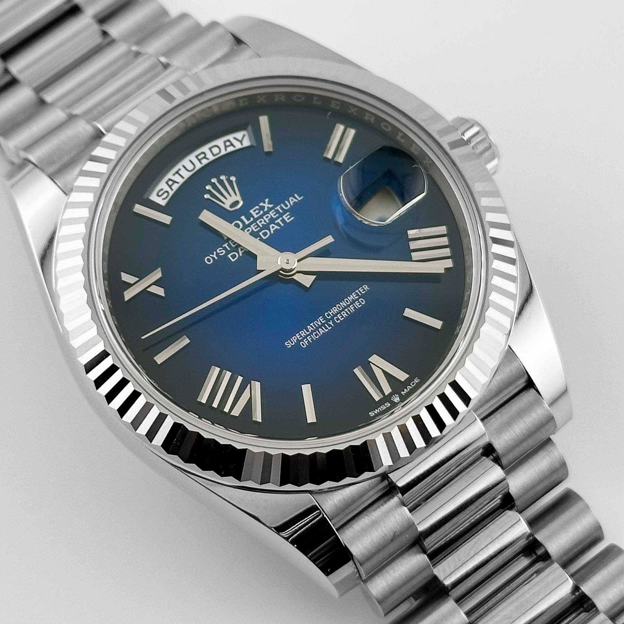Rolex Day-Date 40 228239 White Gold Blue Ombre Roman Numeral Dial (2024) - FrasersFashion