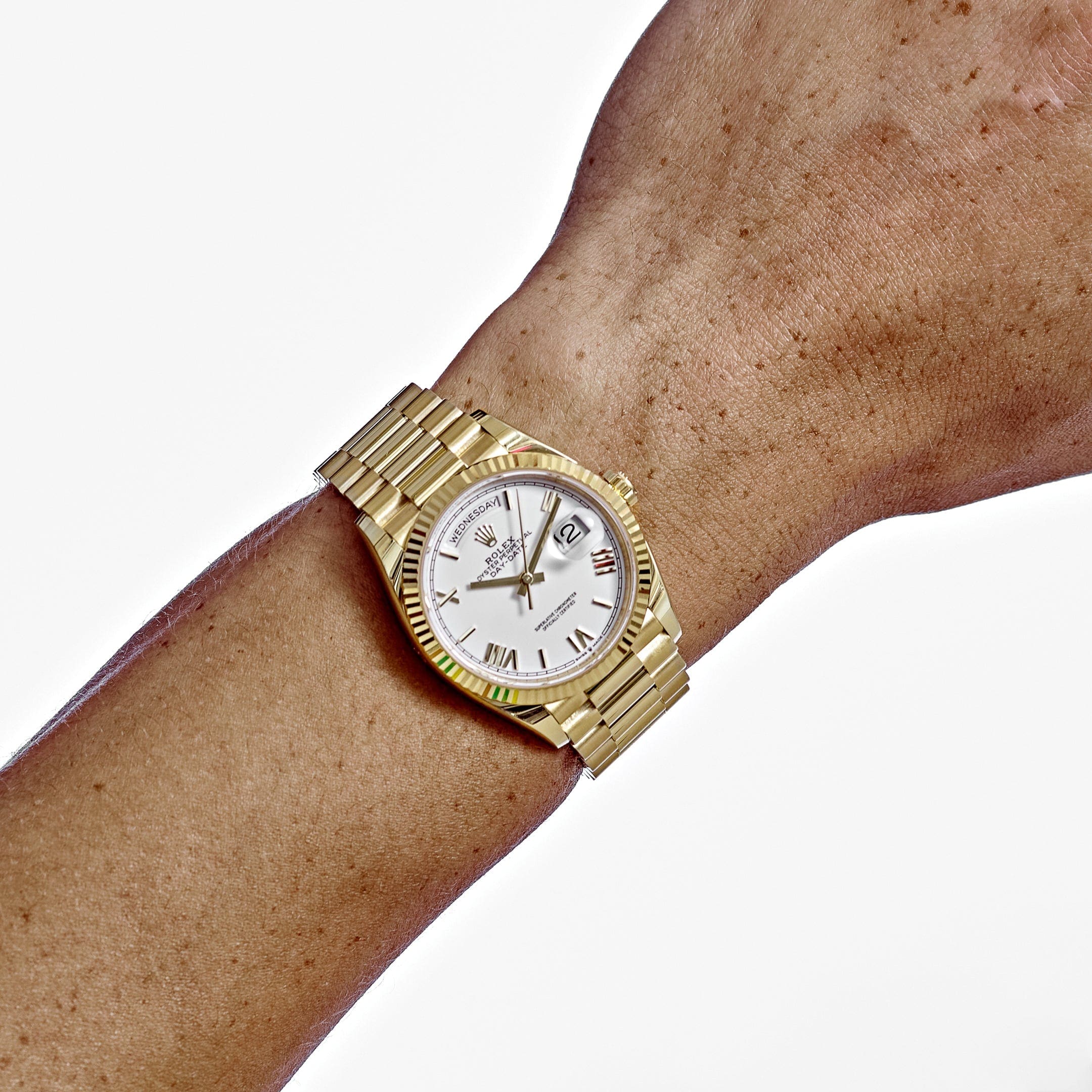 Rolex Day-Date 36 128238 Yellow Gold White Dial (2022) - FrasersFashion