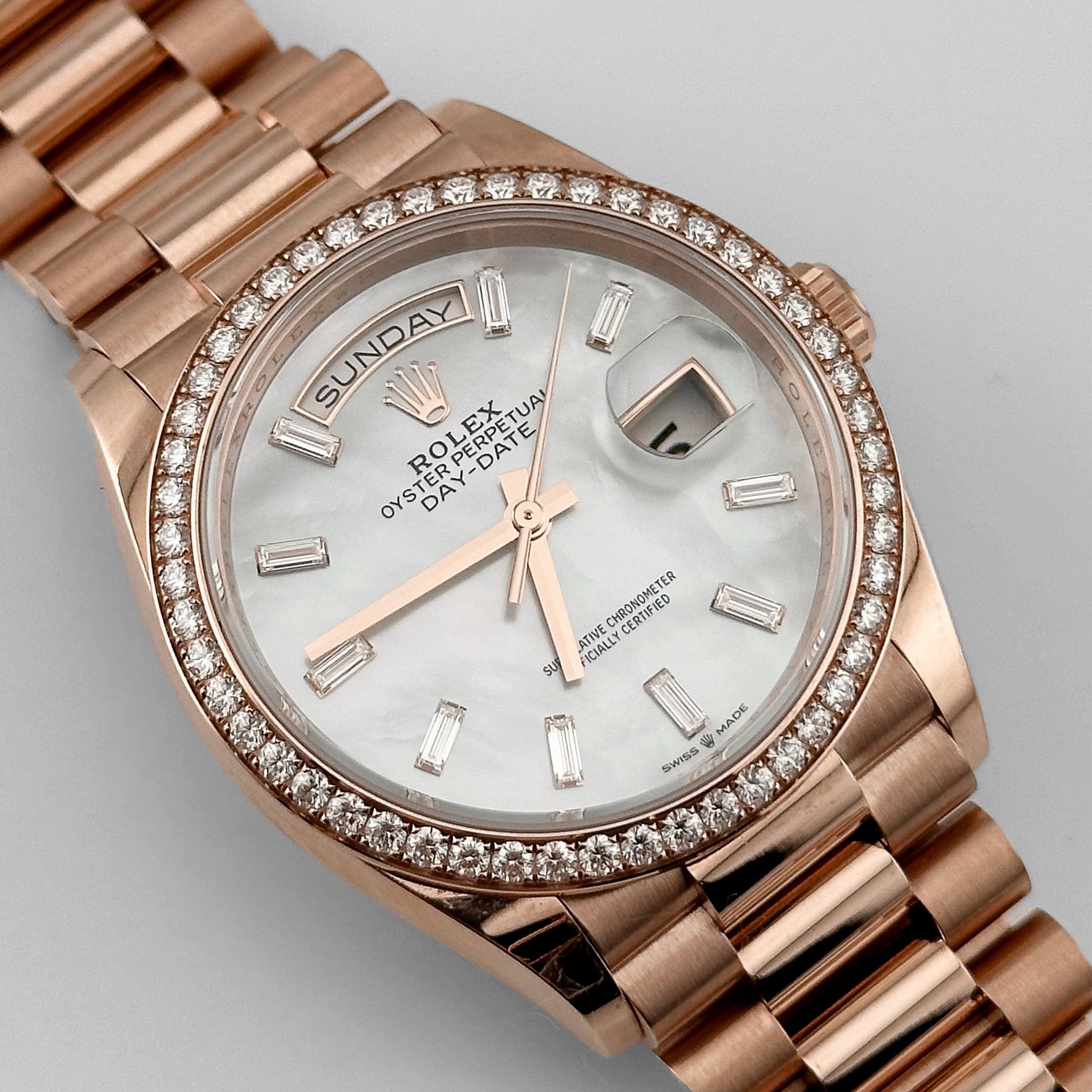 Rolex Day-Date 36 128345RBR Rose Gold Mother of Pearl Diamond Bezel (2025) - FrasersFashion
