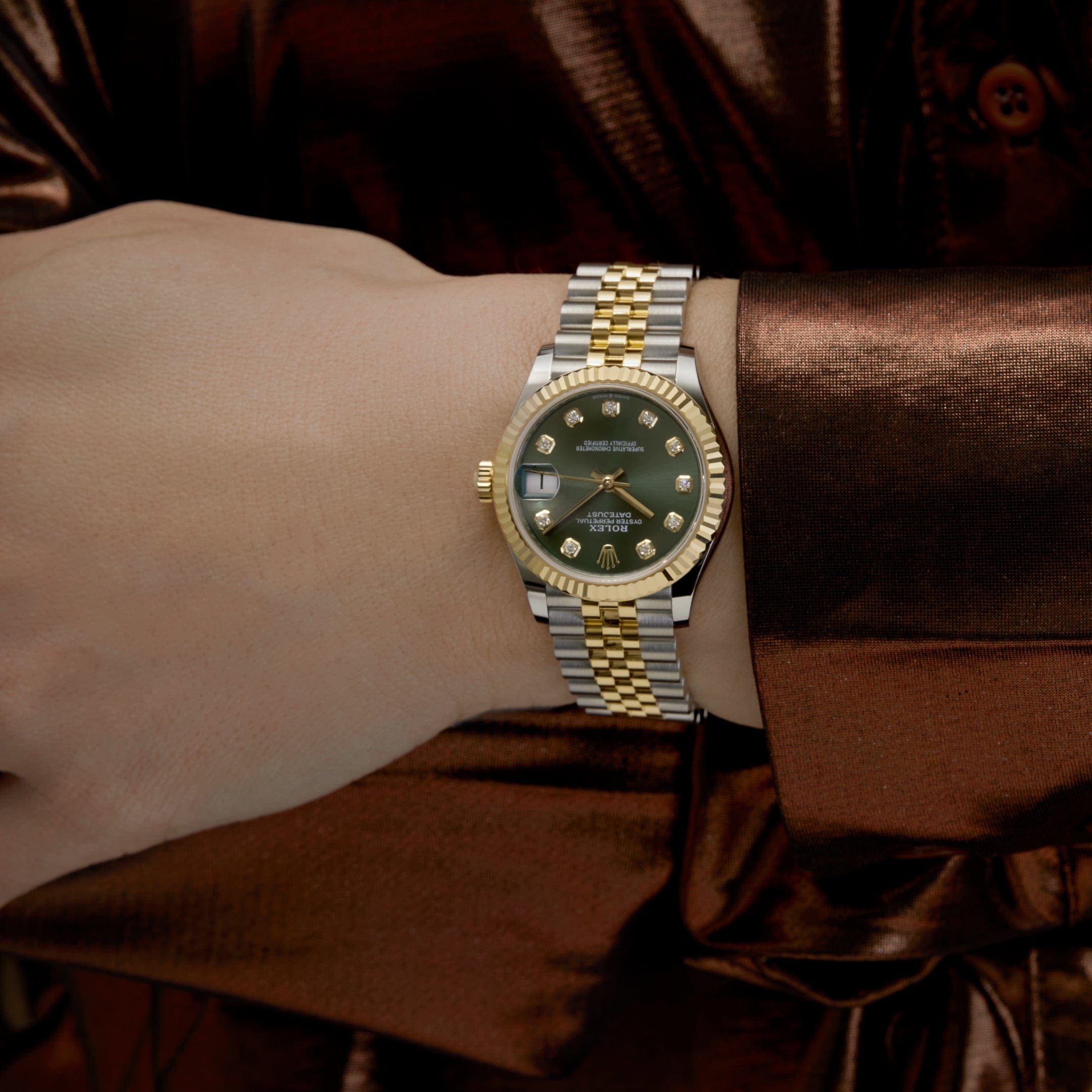 Rolex Datejust 31 278273 ??Ladies?? Yellow Gold Stainless Steel Green Dial (2023) - FrasersFashion