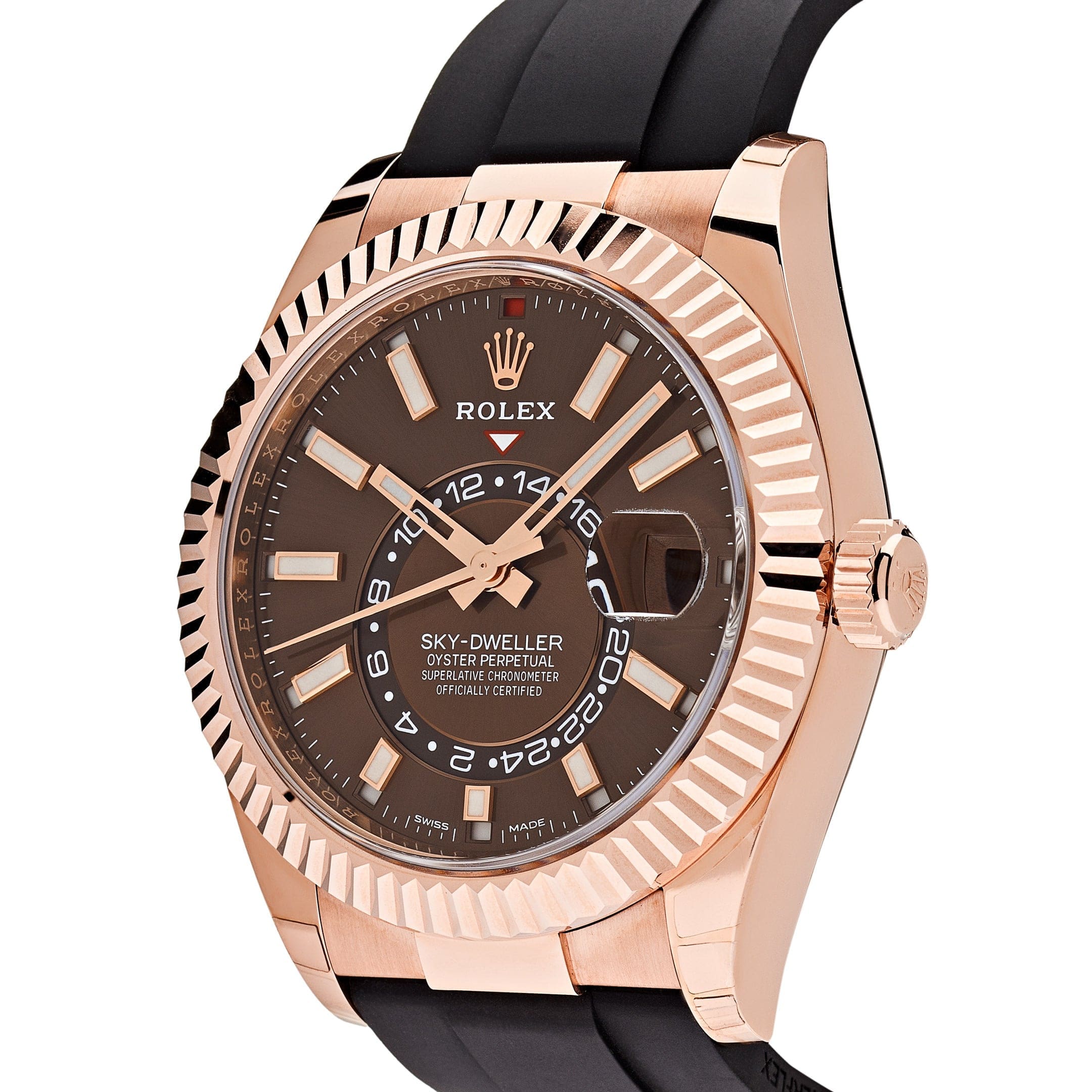 Rolex Sky-Dweller 336235 Rose Gold Brown Chocolate Dial Oysterflex - FrasersFashion