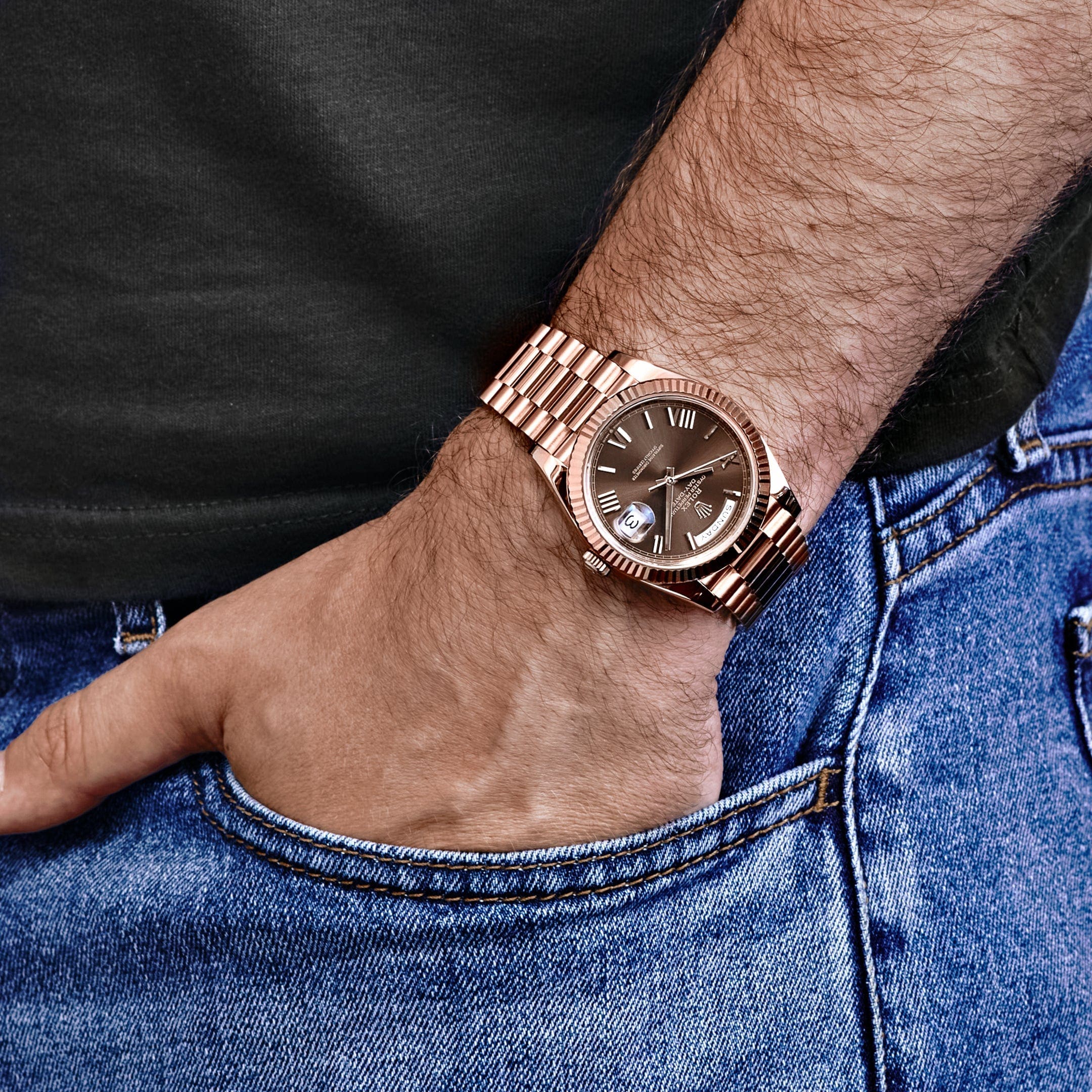 Rolex Day-Date 40 228235 Rose Gold Chocolate Roman Dial (2024) - FrasersFashion
