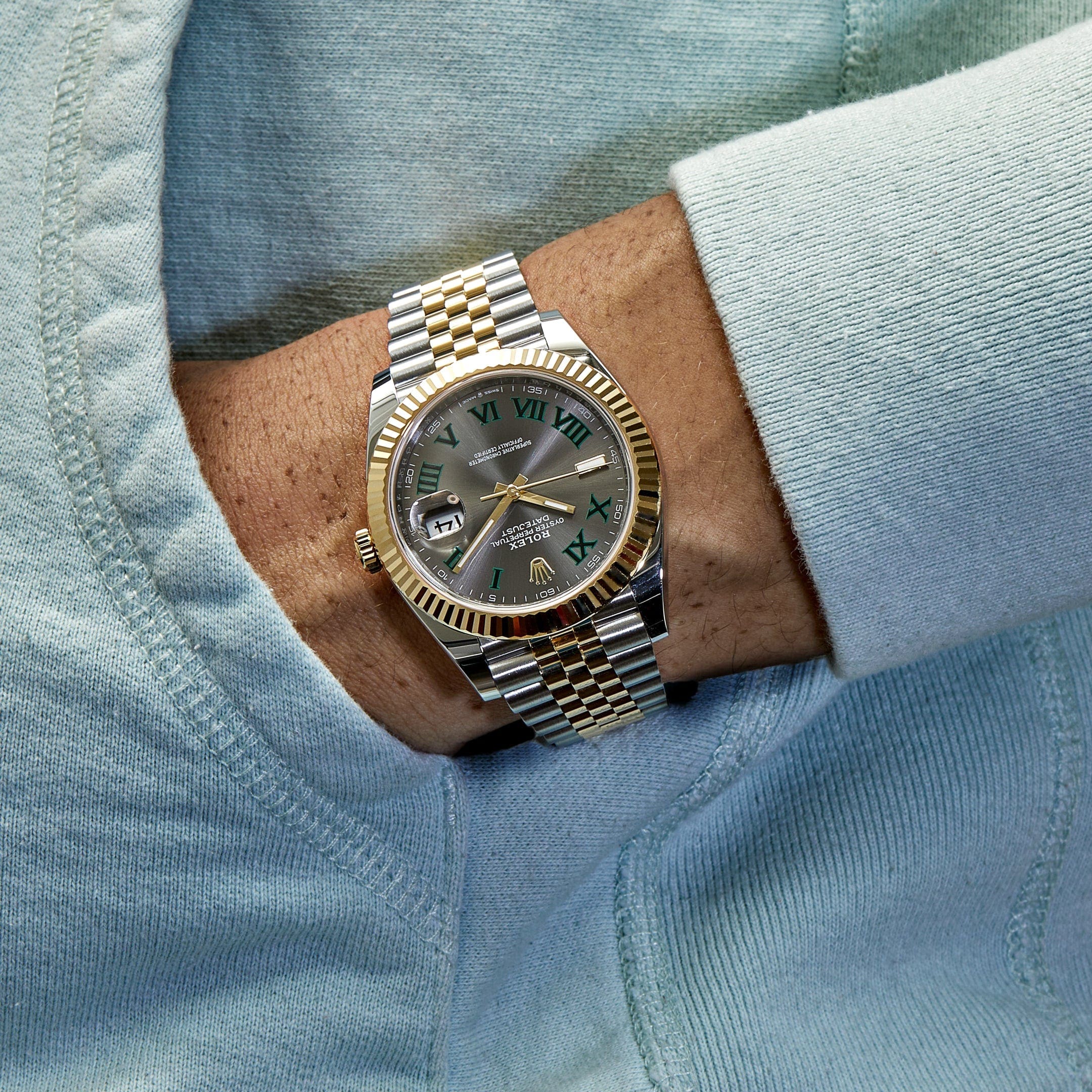 Rolex Datejust 41 126333 Wimbledon Yellow Gold Stainless Steel Slate Dial Jubilee (2020) - FrasersFashion