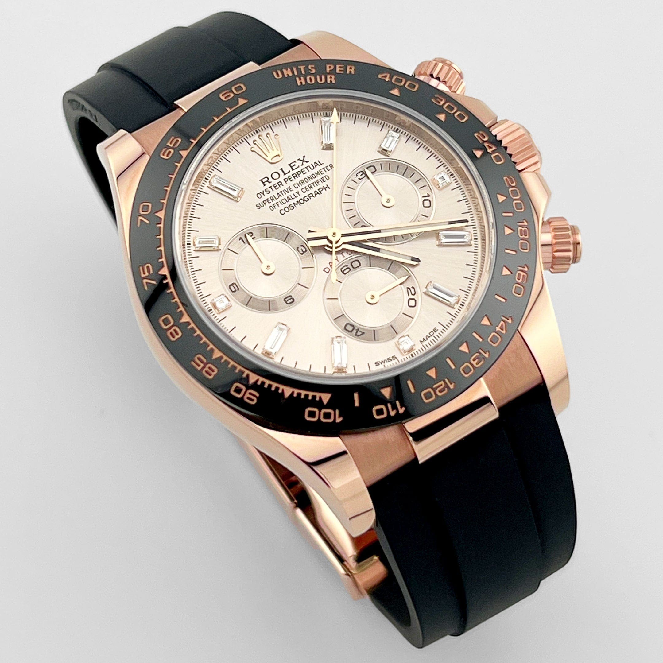 Rolex Daytona 116515LN Rose Gold Baguette Diamond Sundust Dial (2023) - FrasersFashion