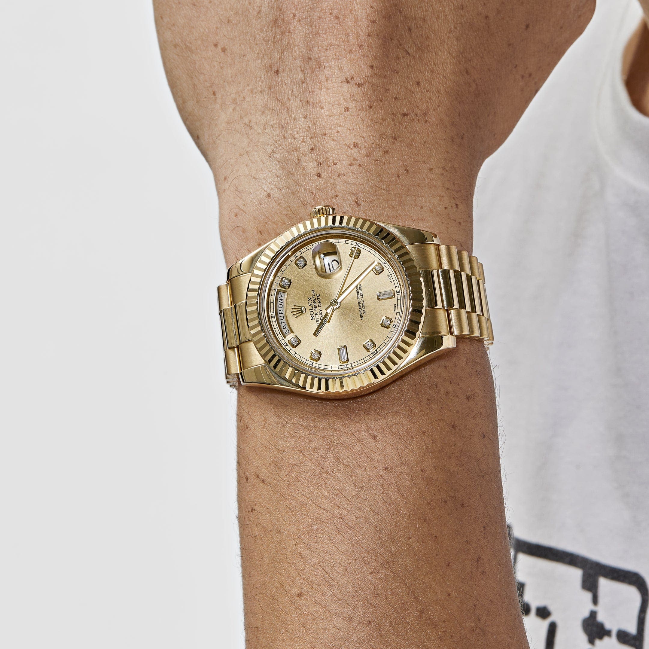 Rolex Day-Date II 218238 Yellow Gold Champagne Diamond Dial - FrasersFashion