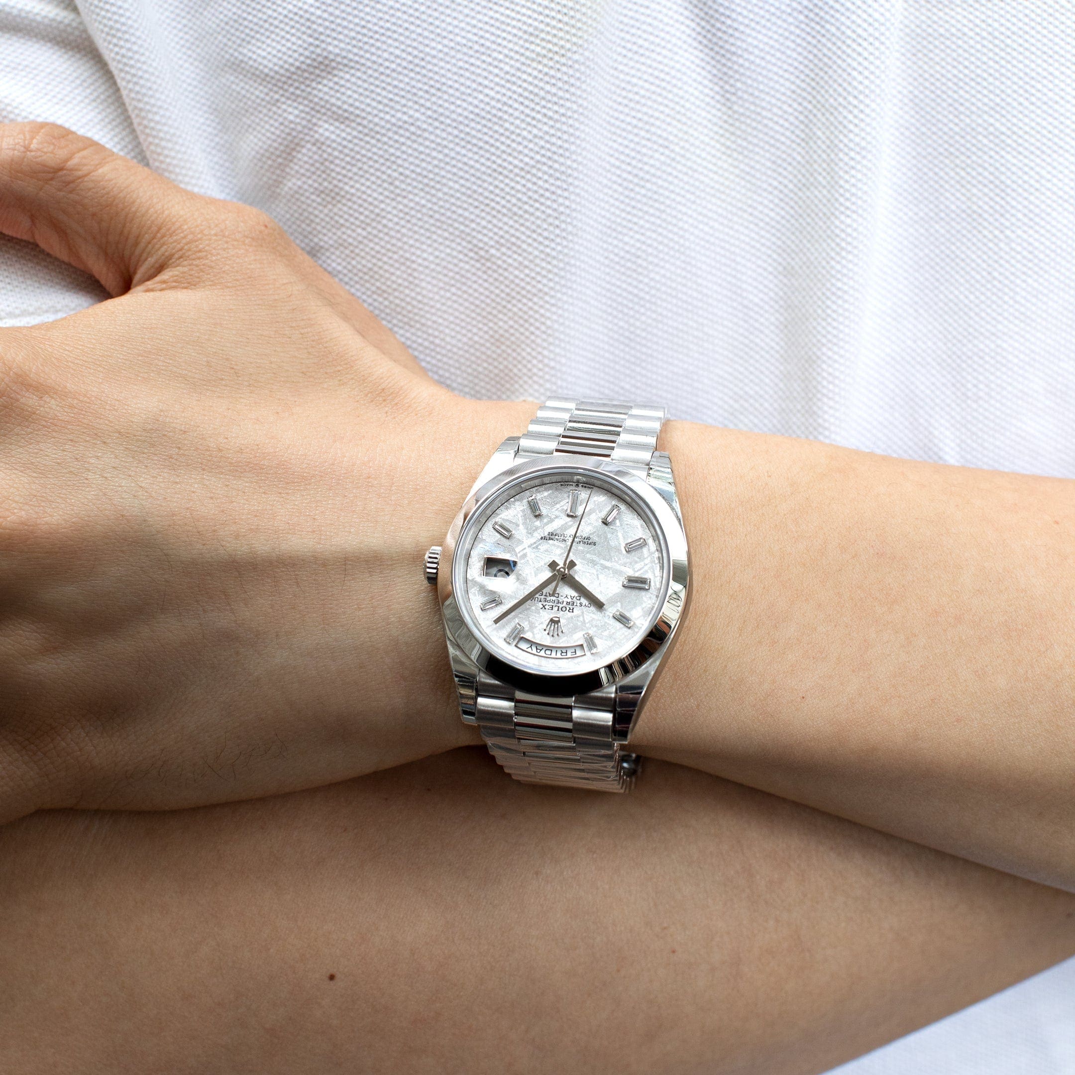 Rolex Day-Date 40 228206 Platinum Meteorite Diamond Dial - FrasersFashion
