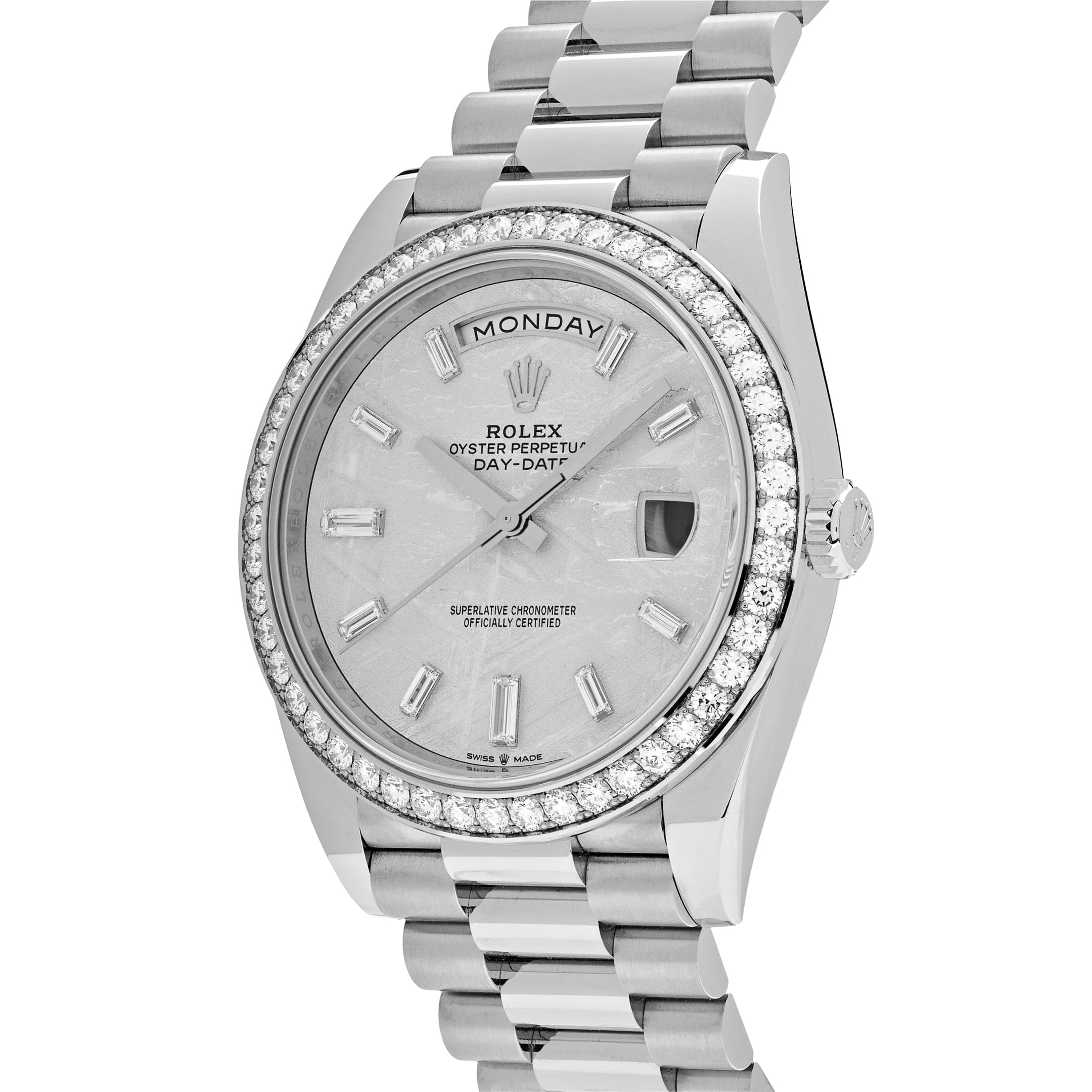 Rolex Day-Date 40 228349RBR White Gold Meteorite Dial Diamond Set - FrasersFashion