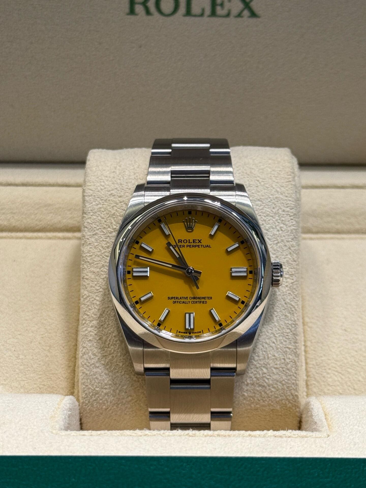 Rolex Oyster Perpetual 36 126000 Stainless Steel Yellow Dial - FrasersFashion