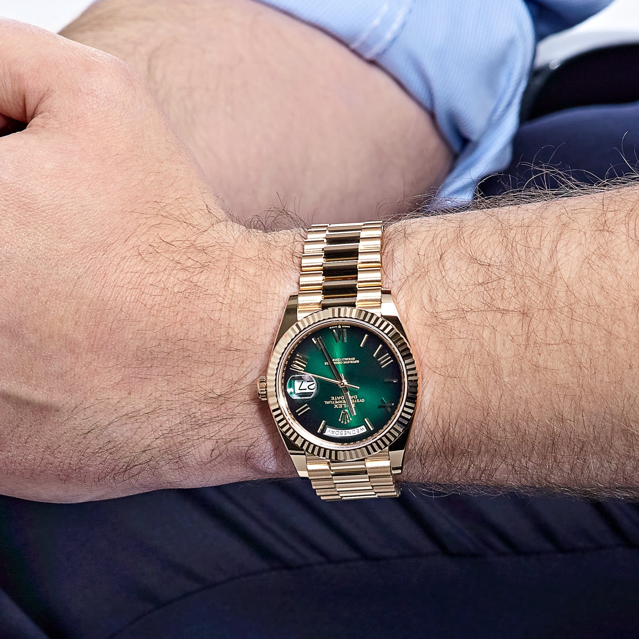 Rolex Day-Date 40 228238 Yellow Gold Green Ombre Roman Numeral Dial - FrasersFashion