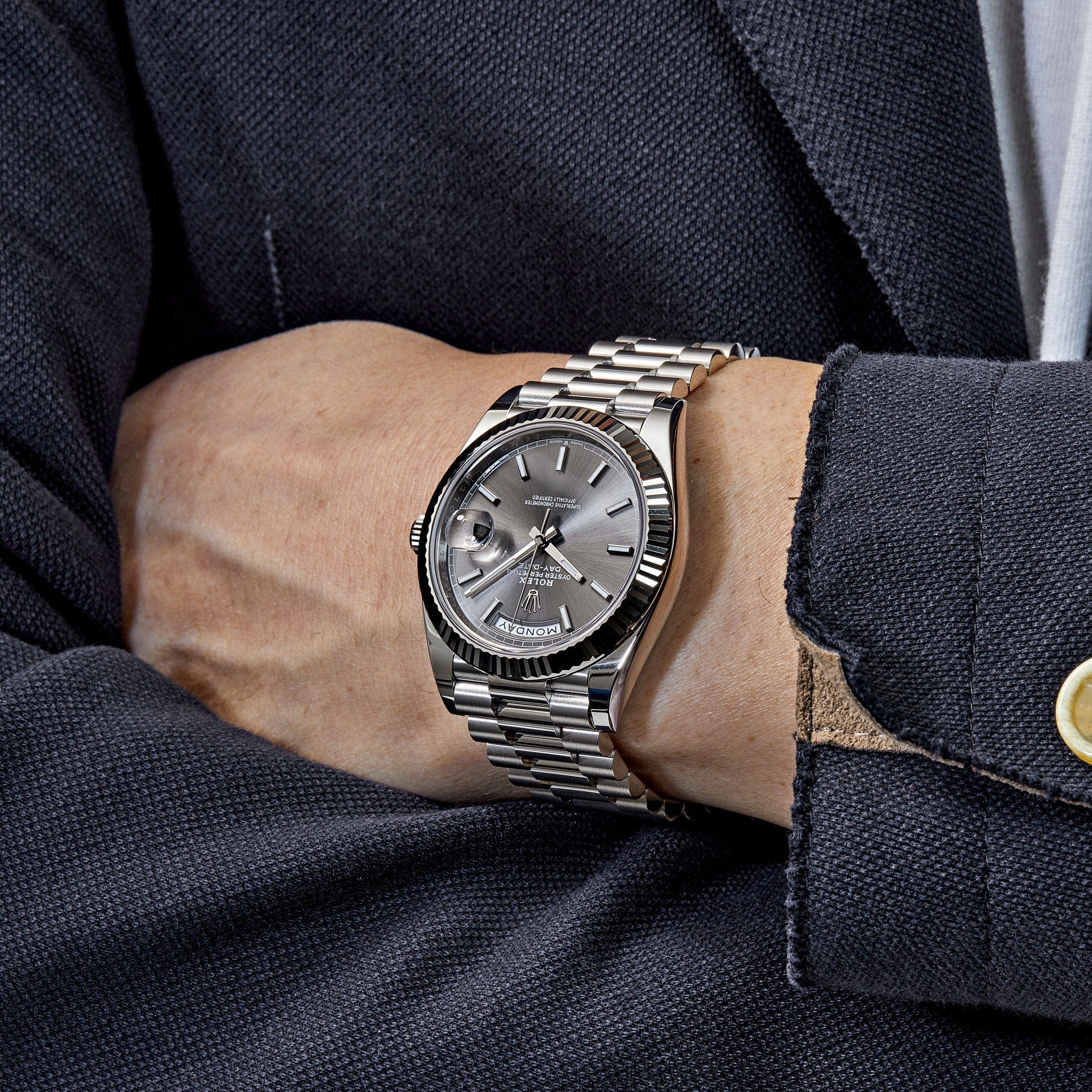 Rolex Day-Date 40 228239 White Gold Slate Rhodium Grey Dial (2024) - FrasersFashion
