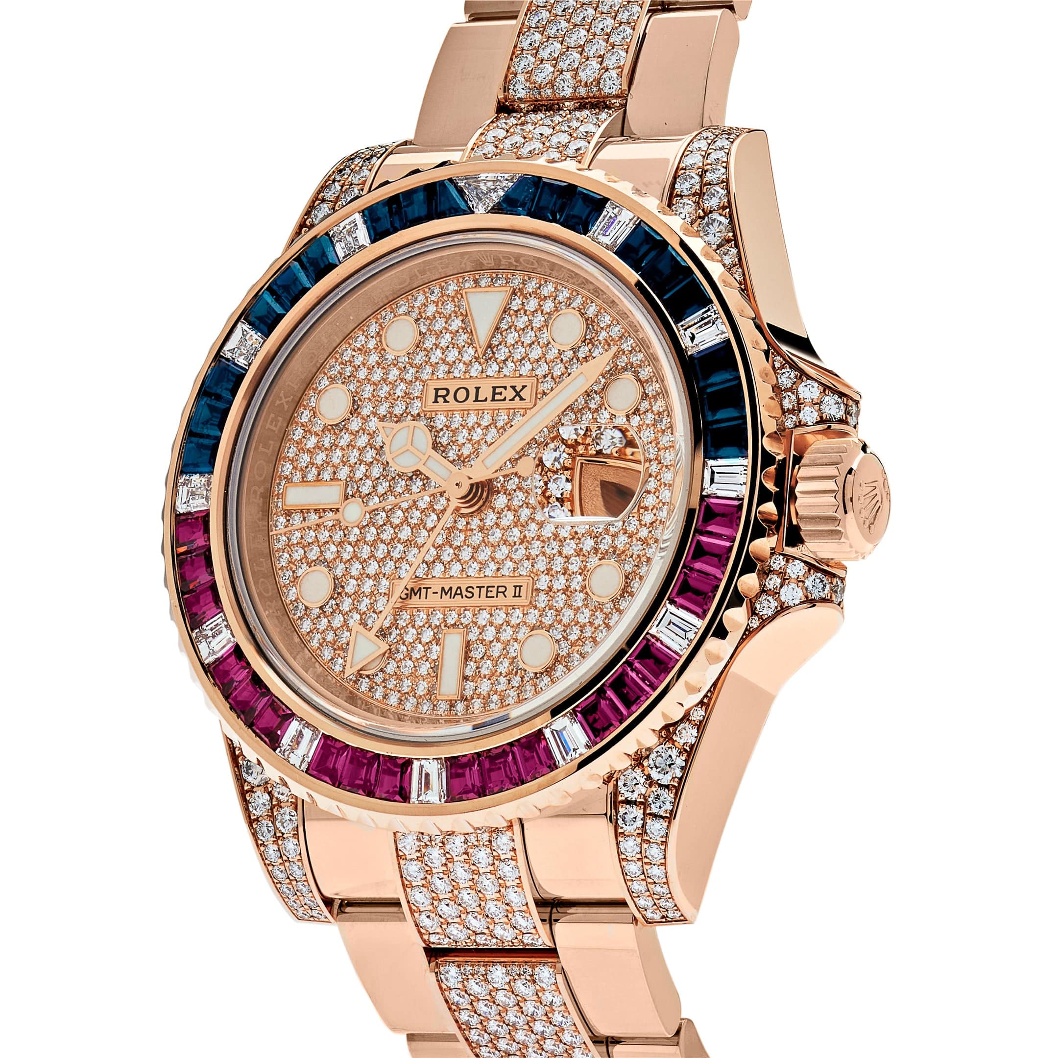 Rolex GMT-Master II 126755SARU Rose Gold Sapphire and Ruby Diamond Pave - FrasersFashion