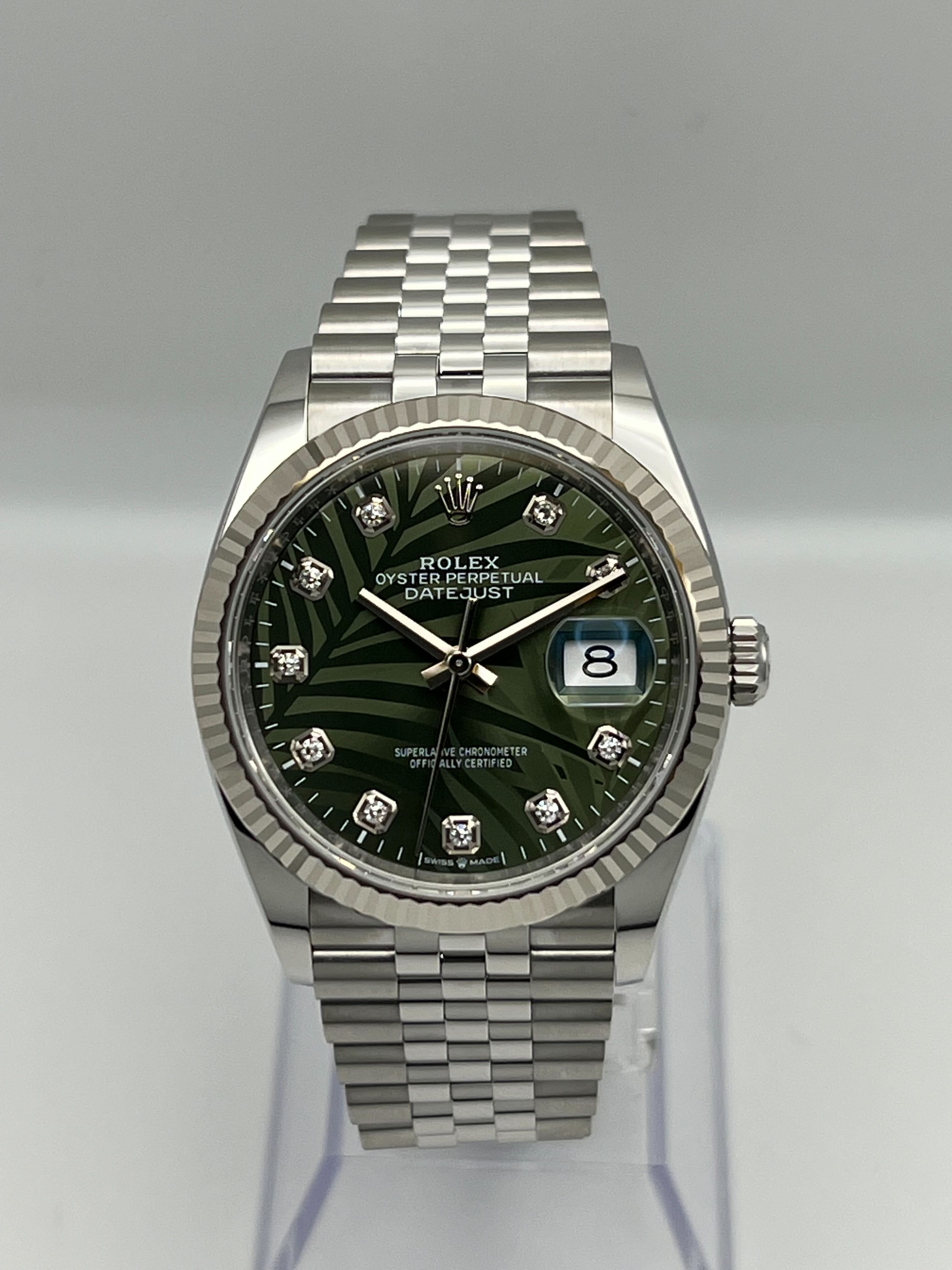 Rolex Datejust 36 126234 White Gold Stainless Steel Palm Motif Diamond Dial Jubilee (2023) - FrasersFashion