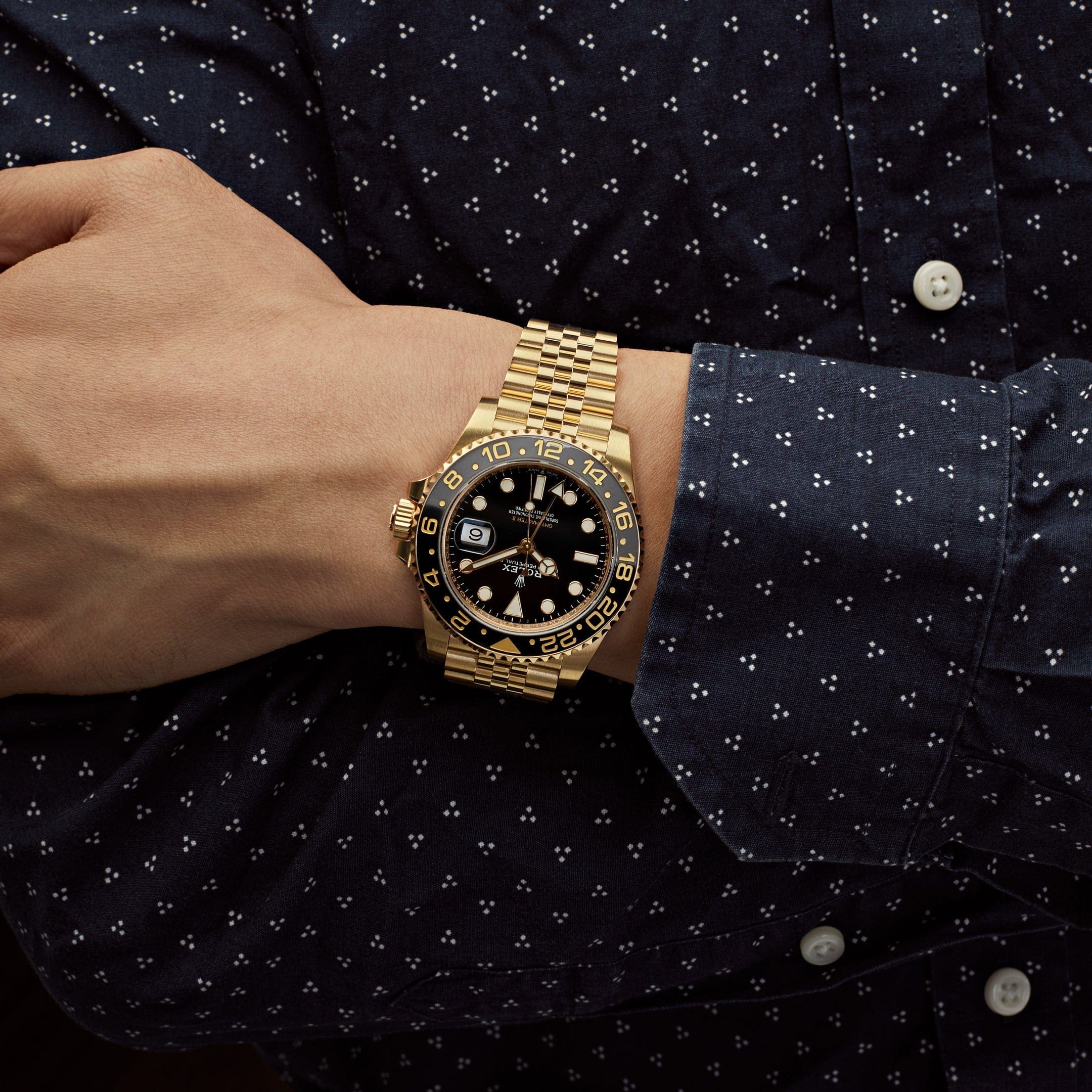 Rolex GMT-Master II 126718GRNR Yellow Gold Black Dial Jubilee (2025) - FrasersFashion