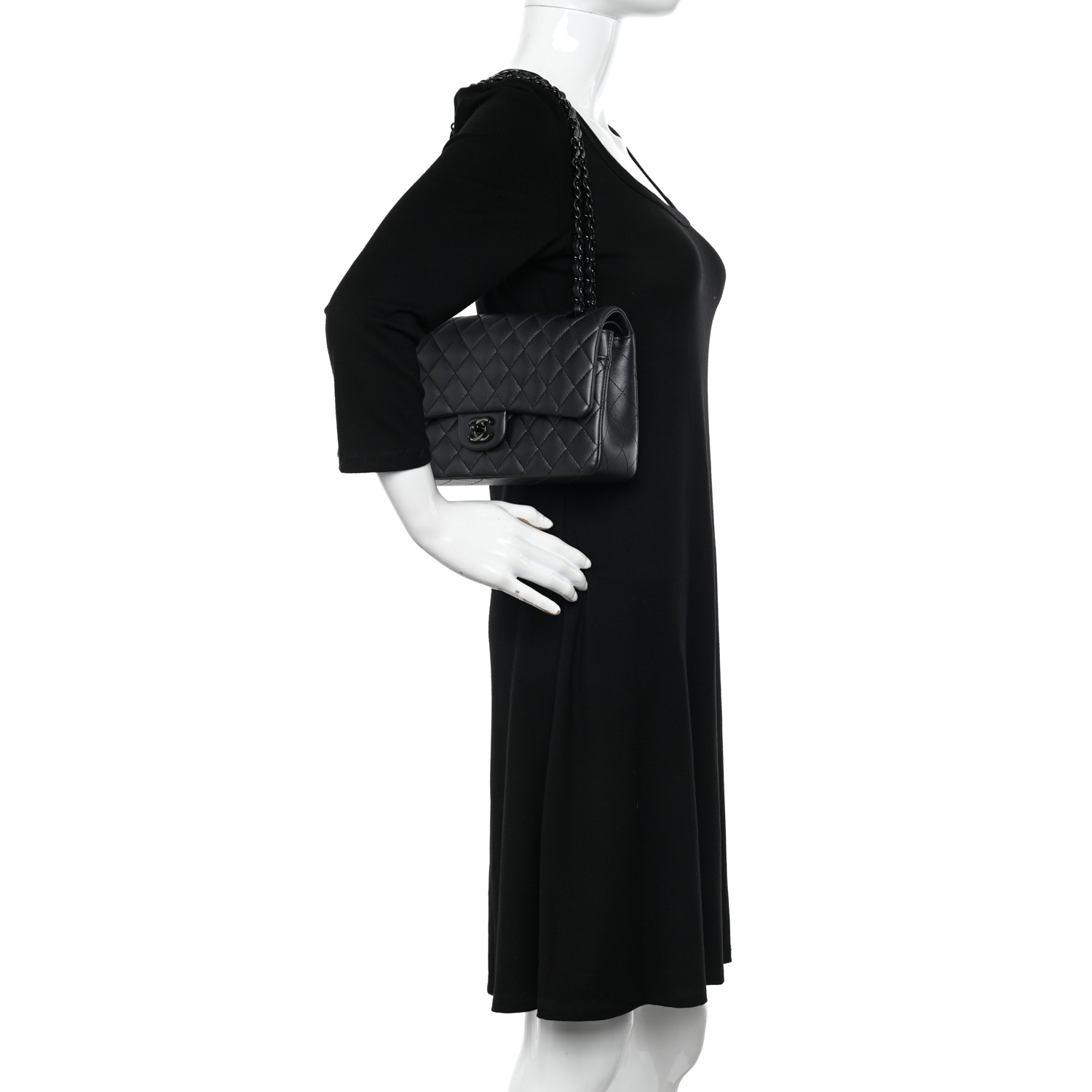 Lambskin Quilted Medium Double Flap So Black - FrasersFashion