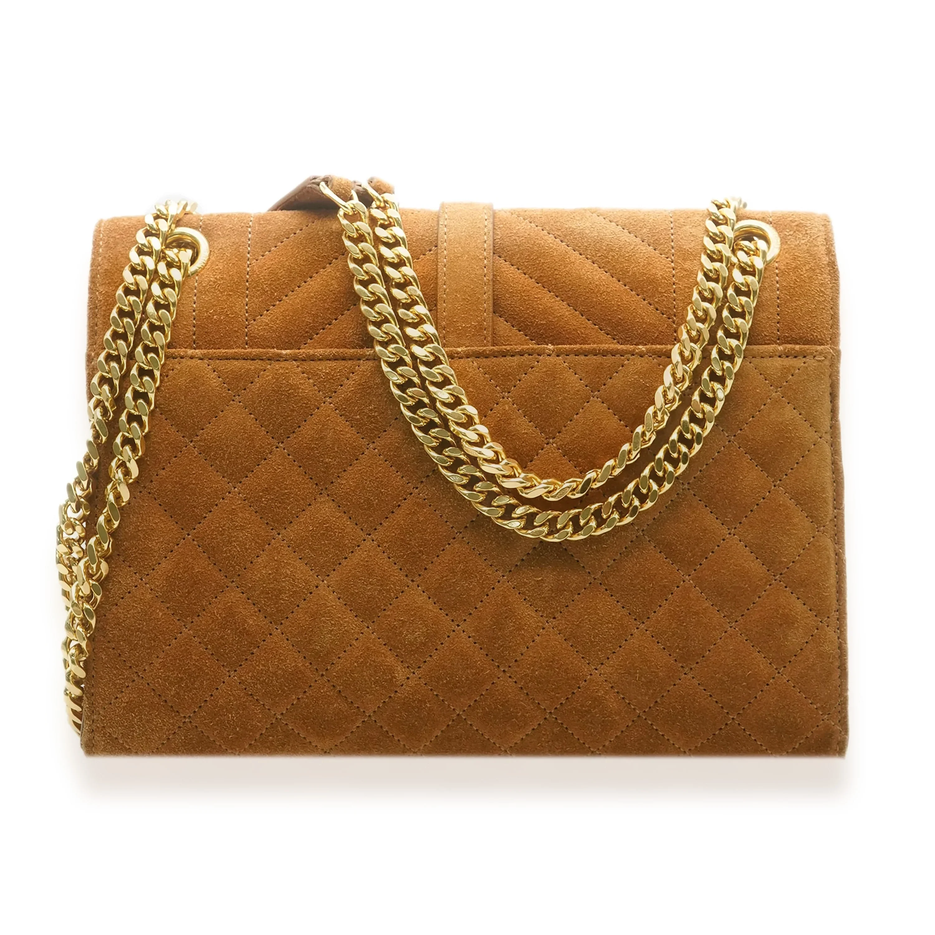 Saint Laurent Brown Suede Tri Quilt Envelope Flap Chain Bag - FrasersFashion