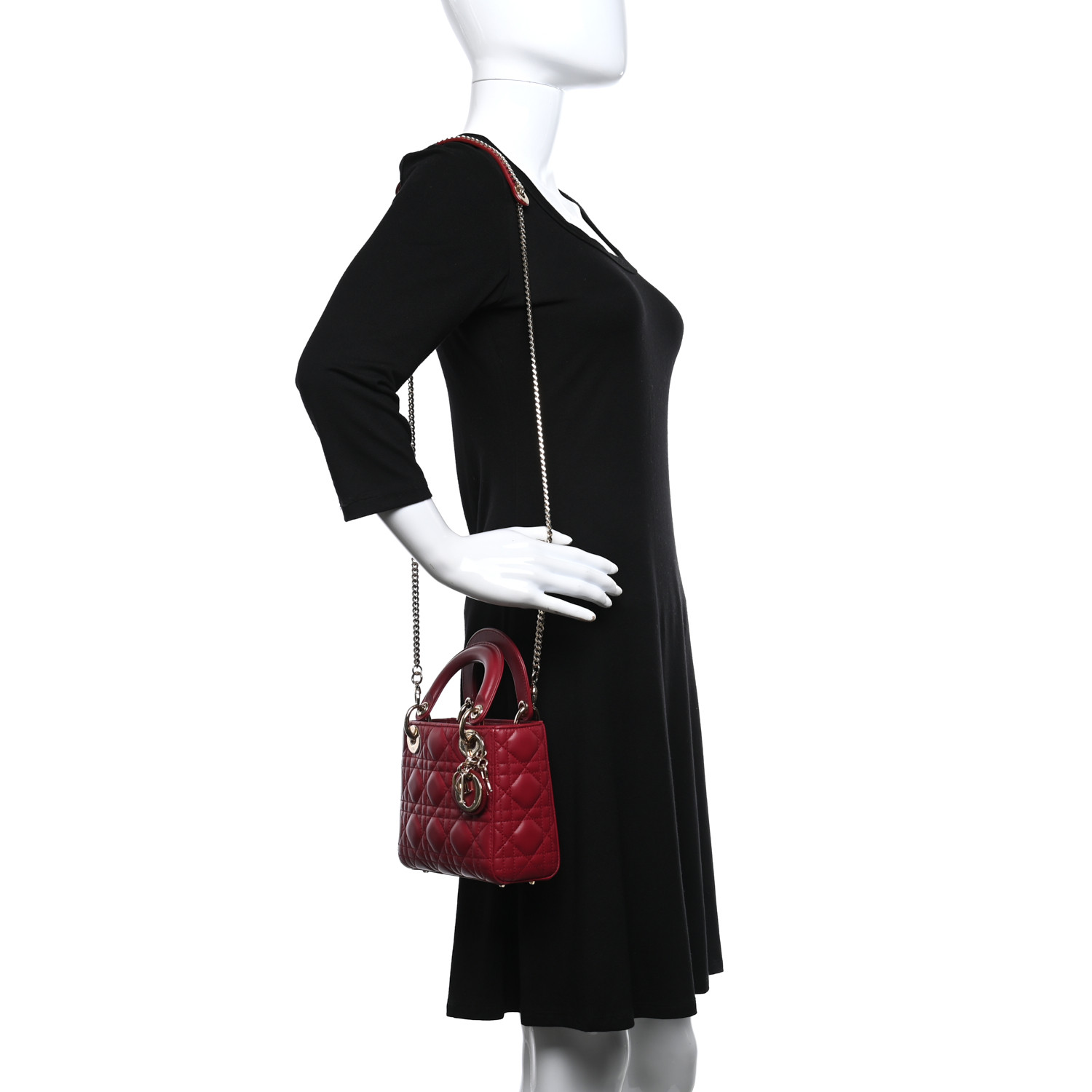 Lambskin Cannage Mini Lady  Burgundy - FrasersFashion