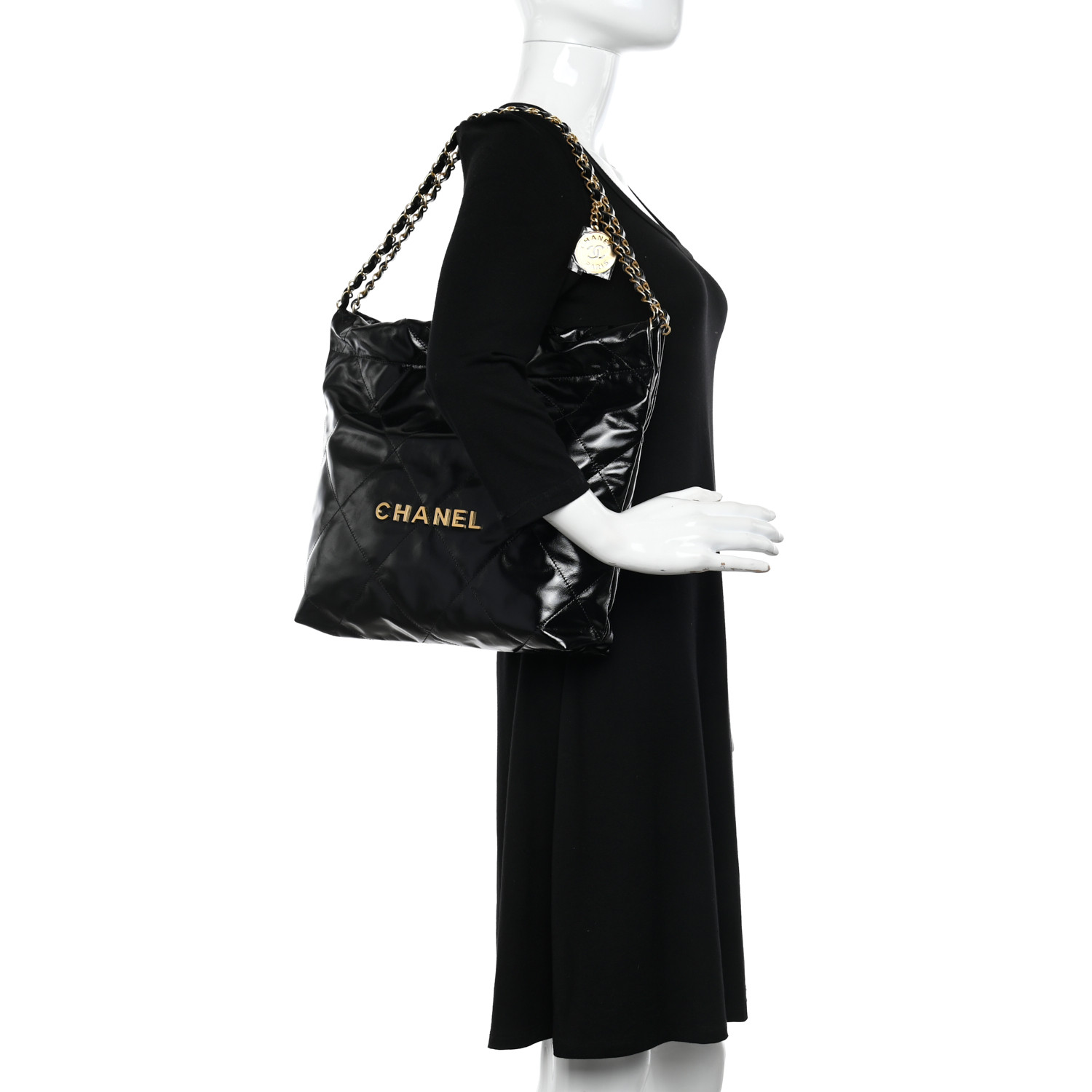 Glazed Calfskin Quilted Small Chanel 22 Black - FrasersFashion