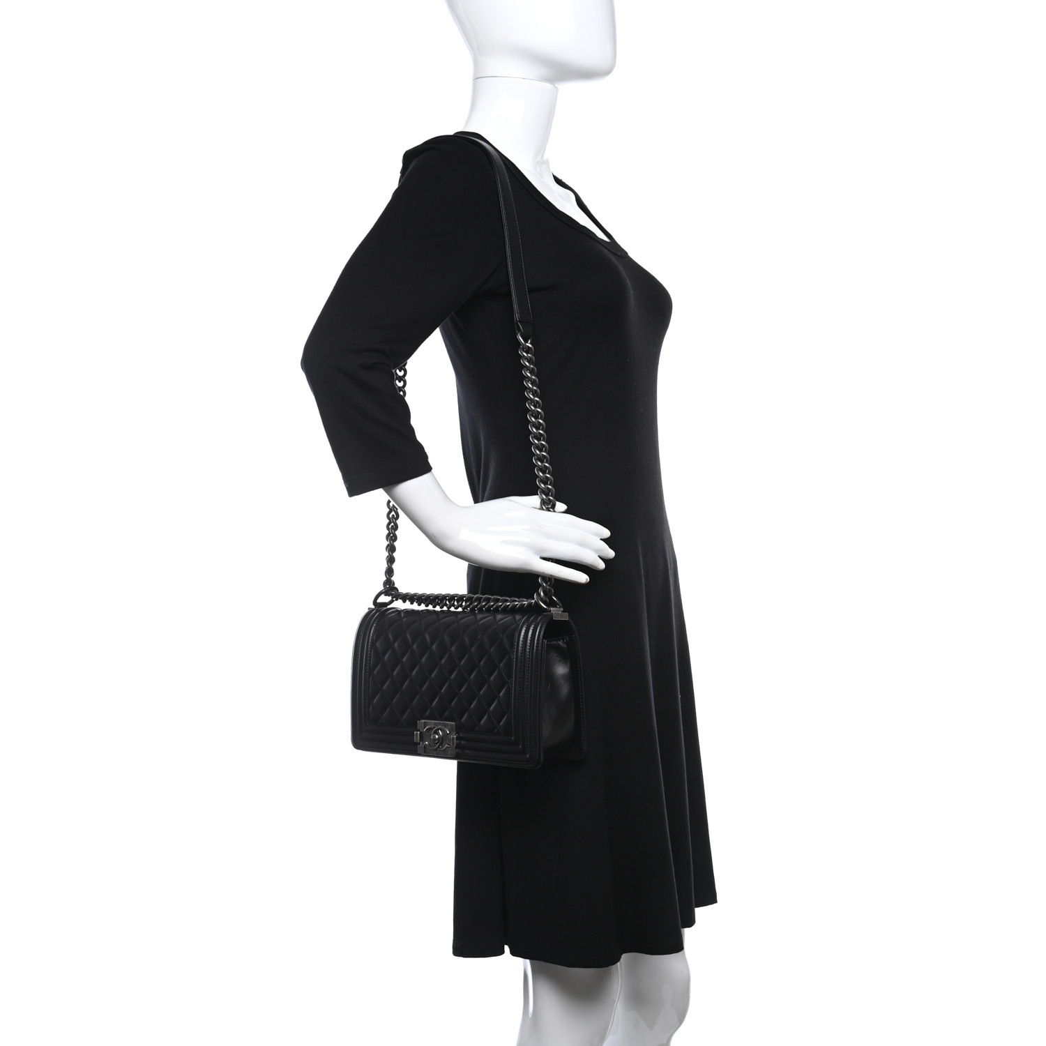 Caviar Quilted New Medium Boy Flap Black-gold buckle - FrasersFashion