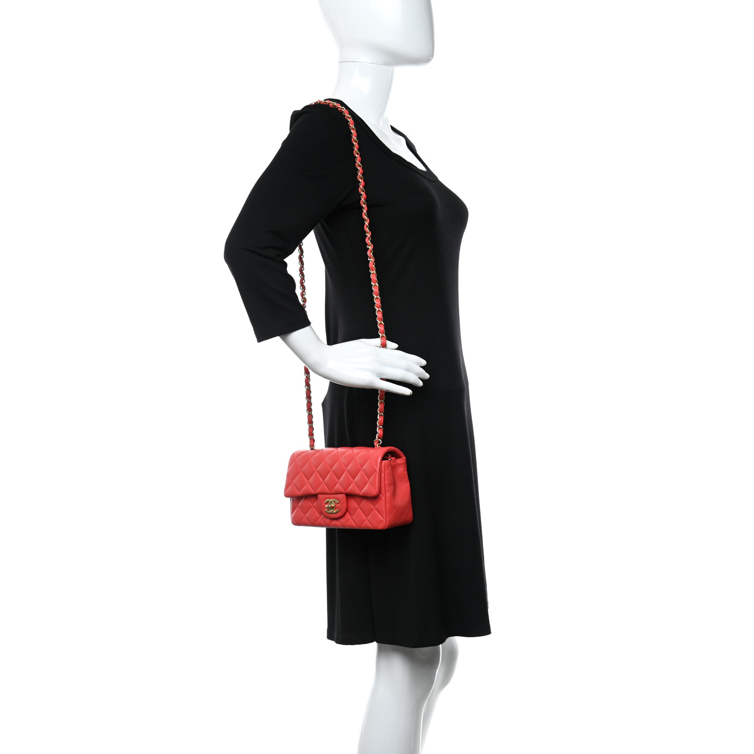 Lambskin Quilted Mini Rectangular Flap Red - FrasersFashion