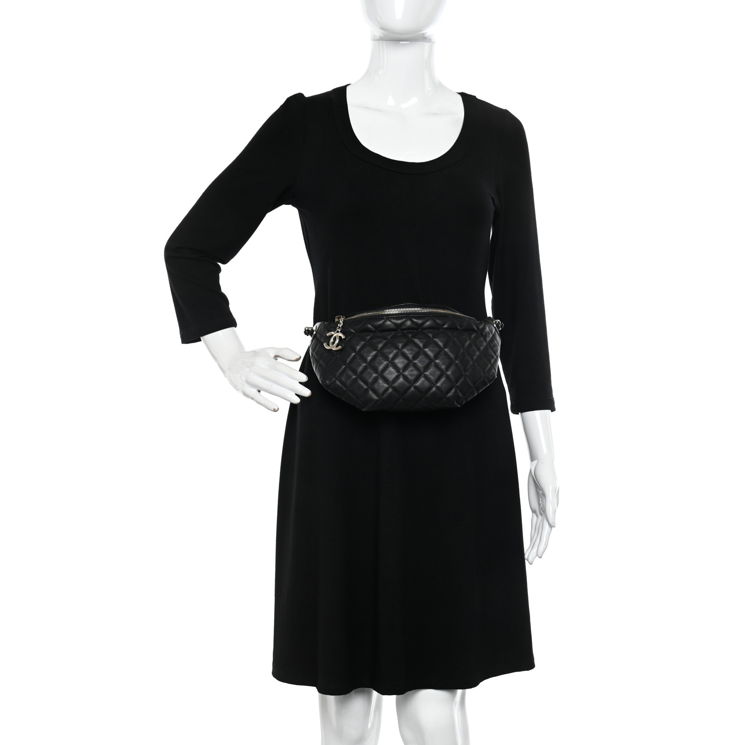 Calfskin Quilted Banane Waist Bag Fanny Pack Black - FrasersFashion