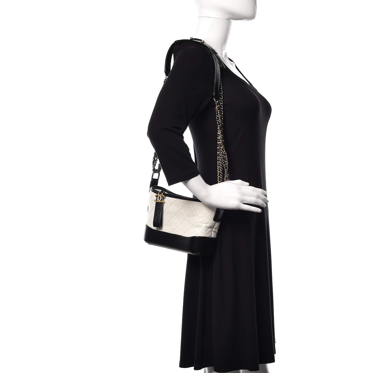 Aged Calfskin Quilted Small Gabrielle Hobo Black White - FrasersFashion