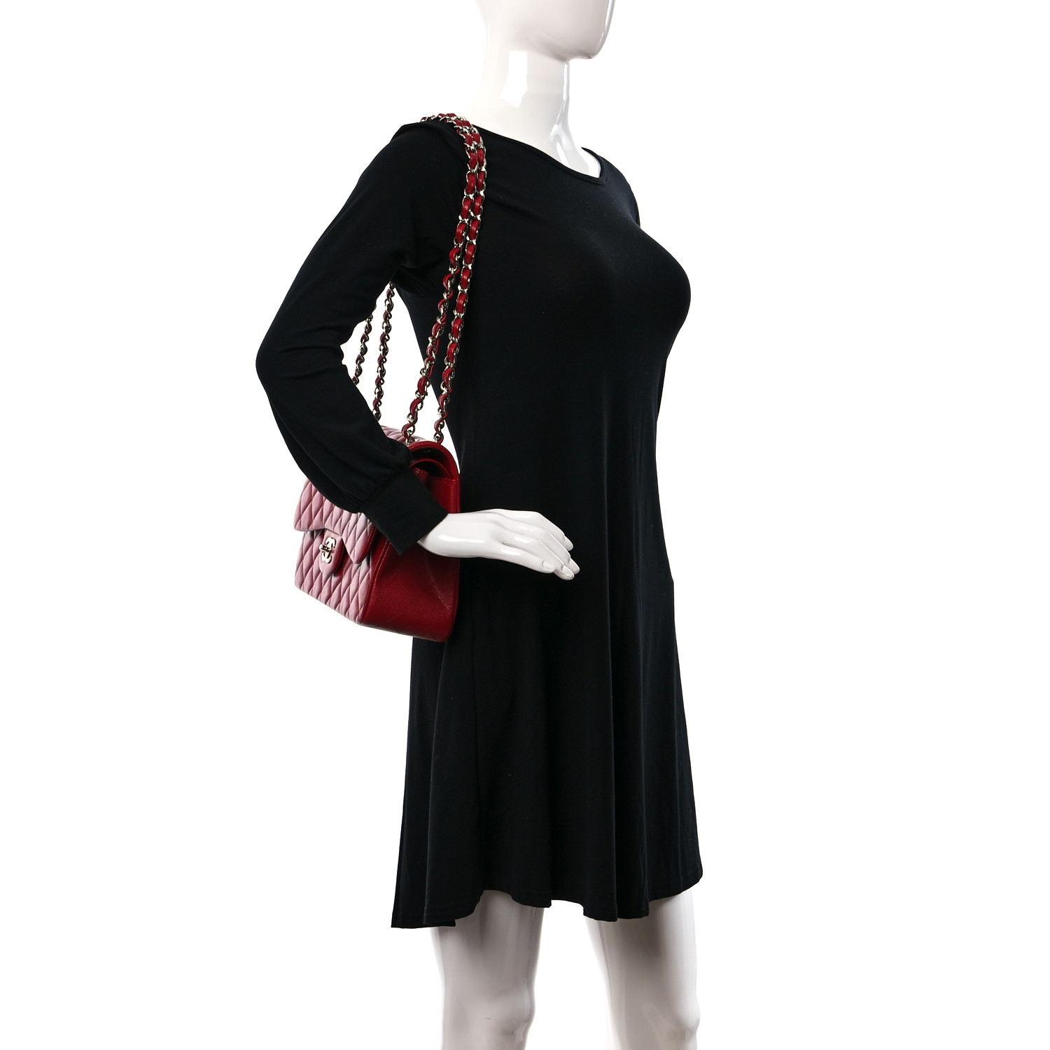 Caviar Quilted Jumbo Double Flap Red - FrasersFashion