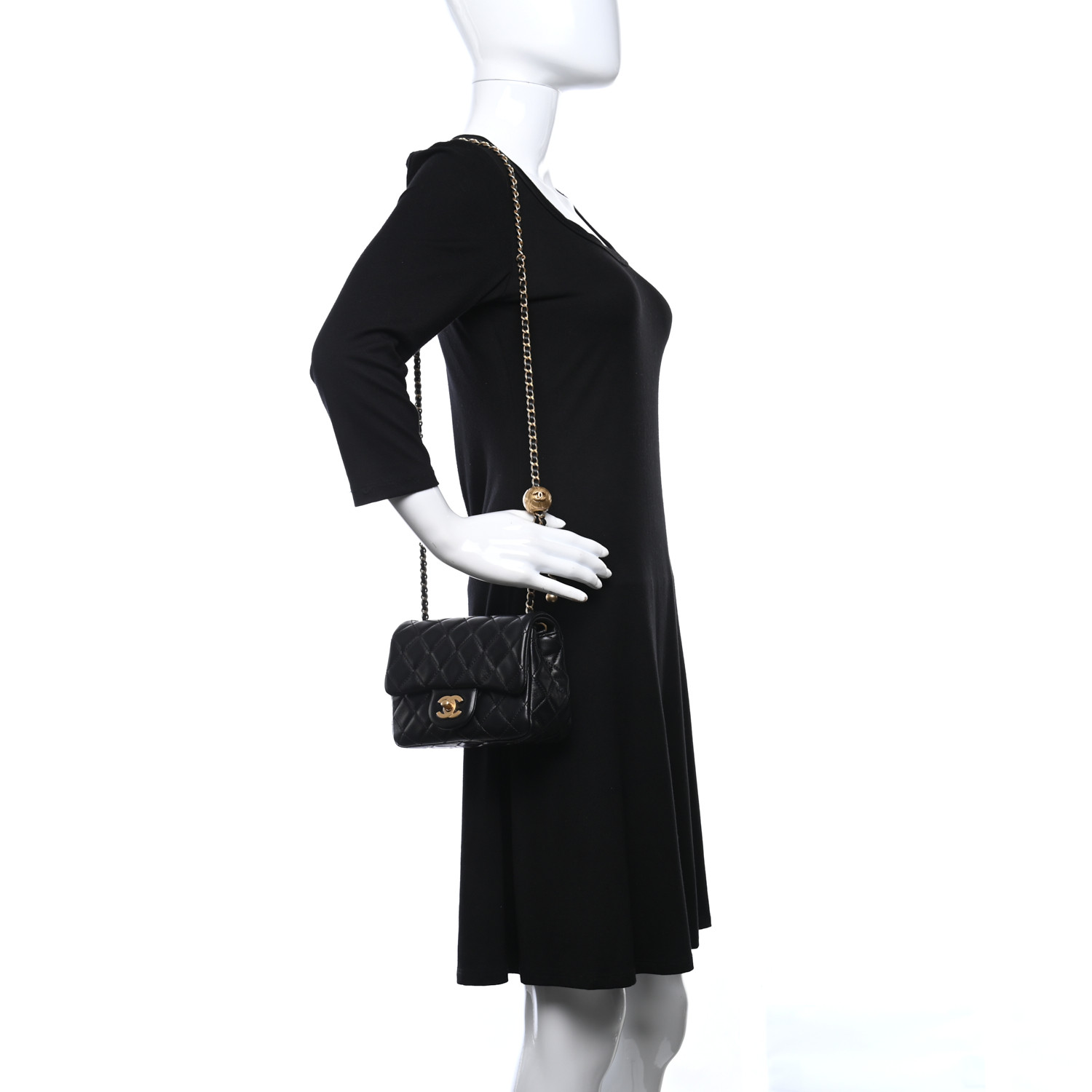 Lambskin Quilted CC Pearl Crush Mini Flap Black - FrasersFashion