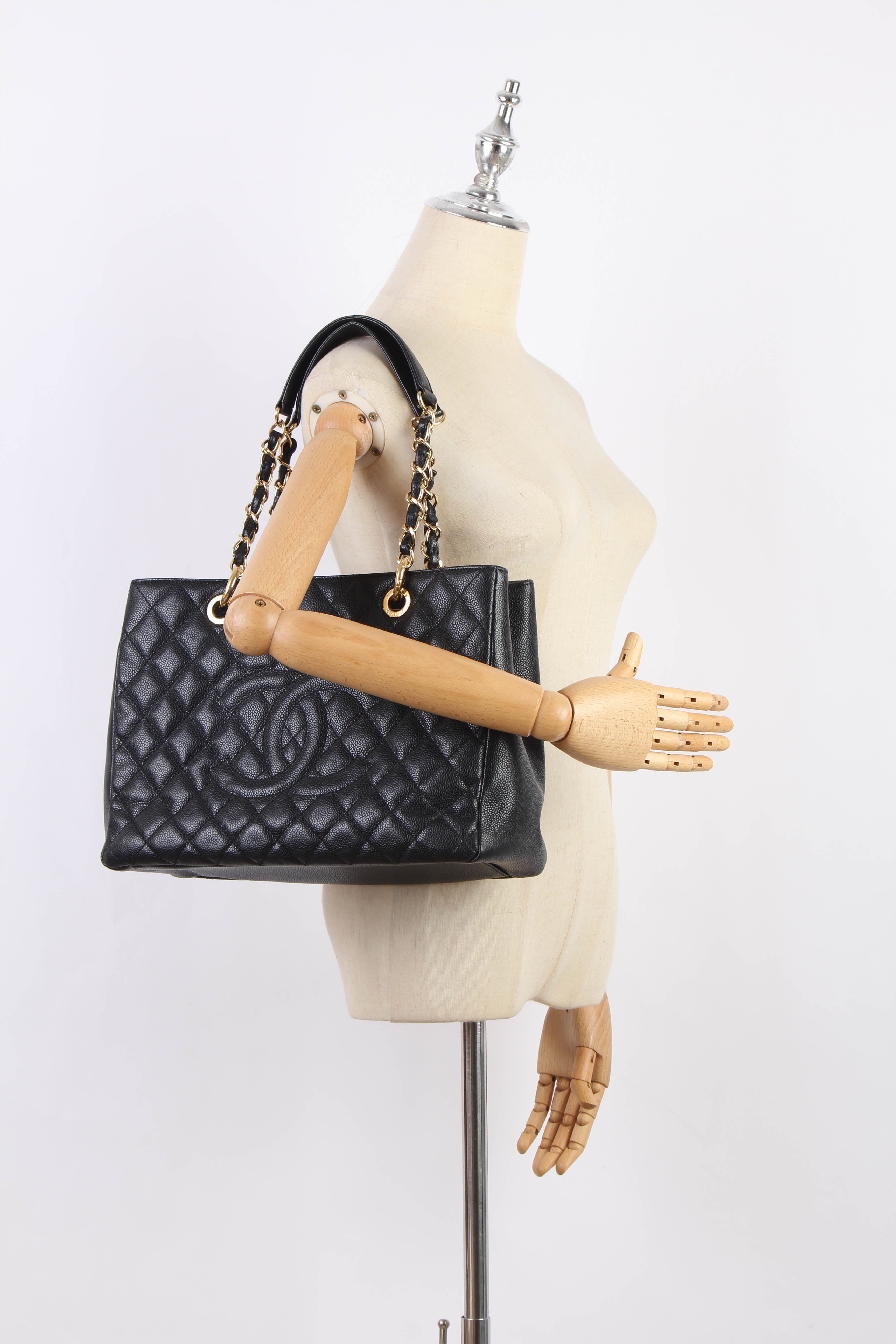 Caviar Quilted Grand Shopping Tote GST Black - Gold chain - FrasersFashion