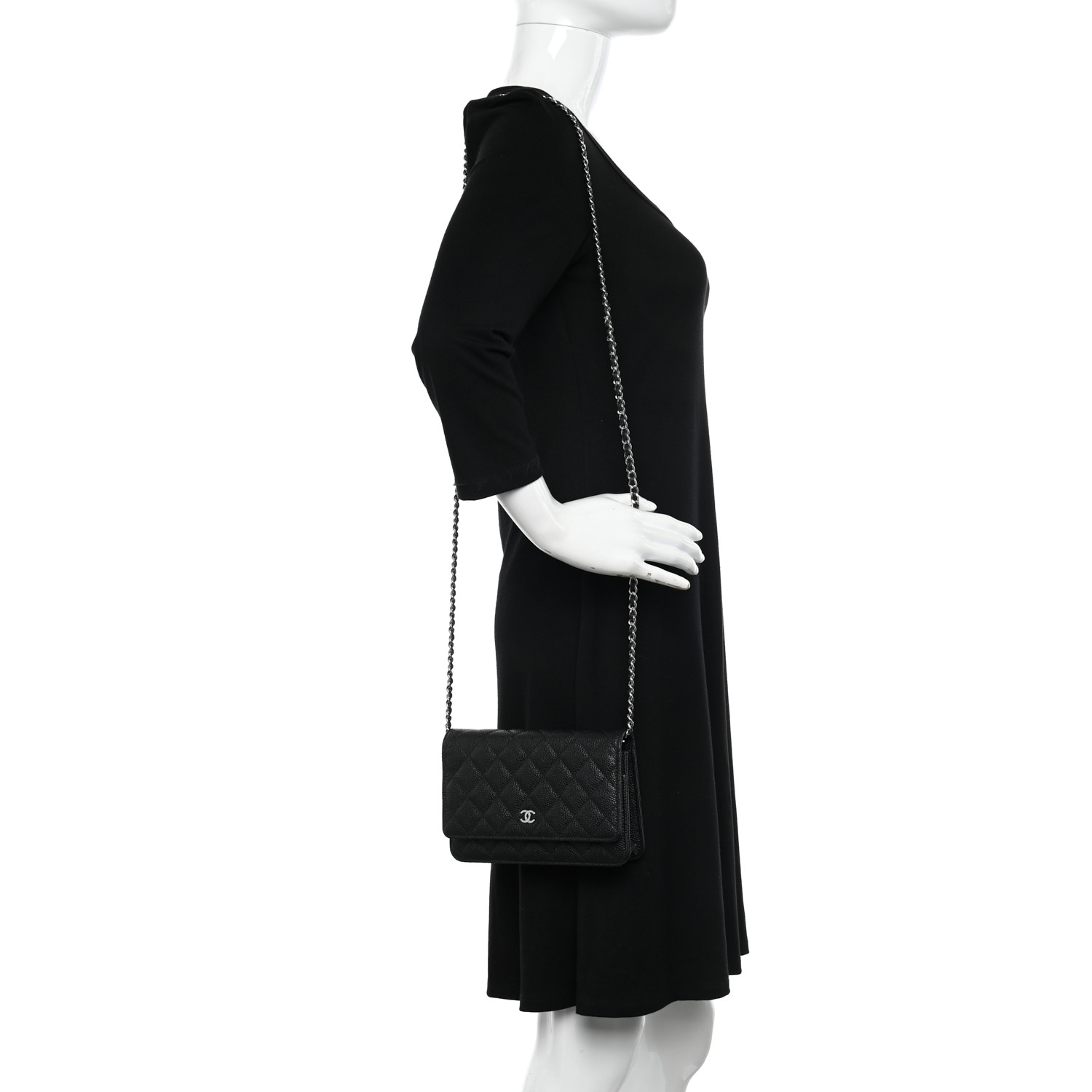 Caviar Quilted Wallet on Chain WOC Black - FrasersFashion