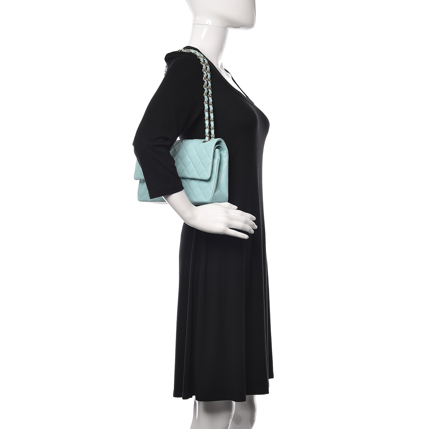 Caviar Quilted Medium Double Flap Light Blue - FrasersFashion