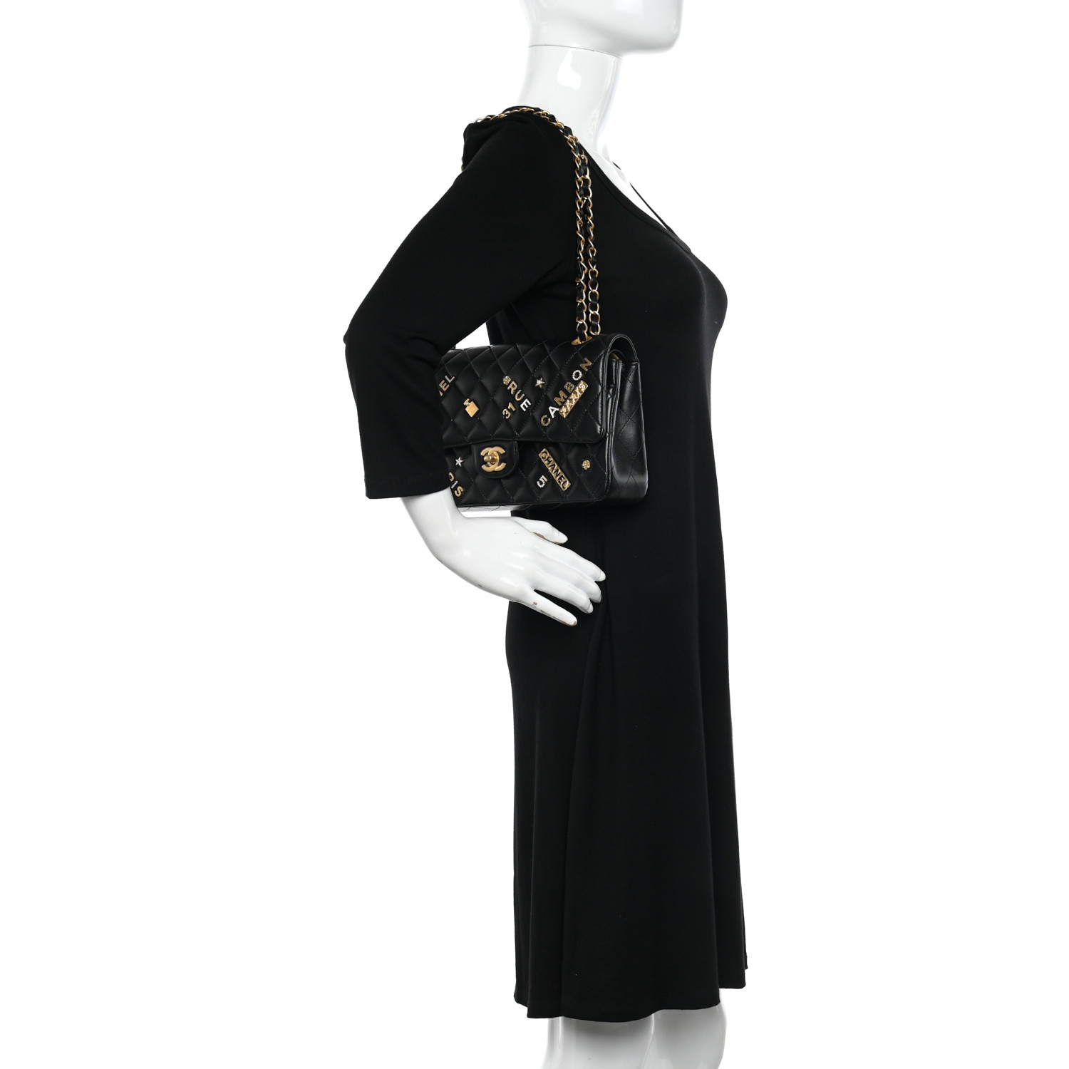 Lambskin Quilted Medium Rue Cambon Charms Double Flap Black - FrasersFashion