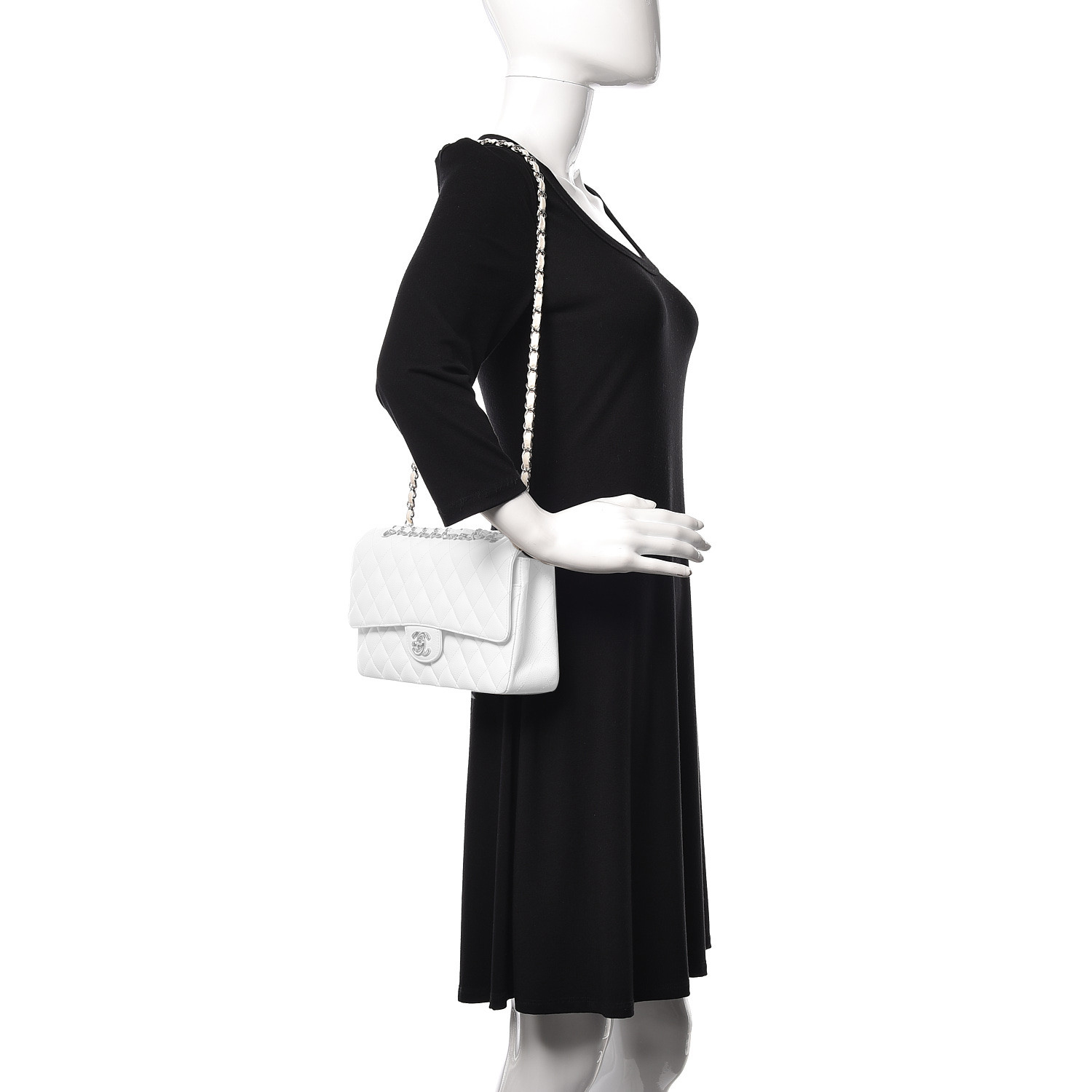 Caviar Quilted Medium Double Flap White - FrasersFashion