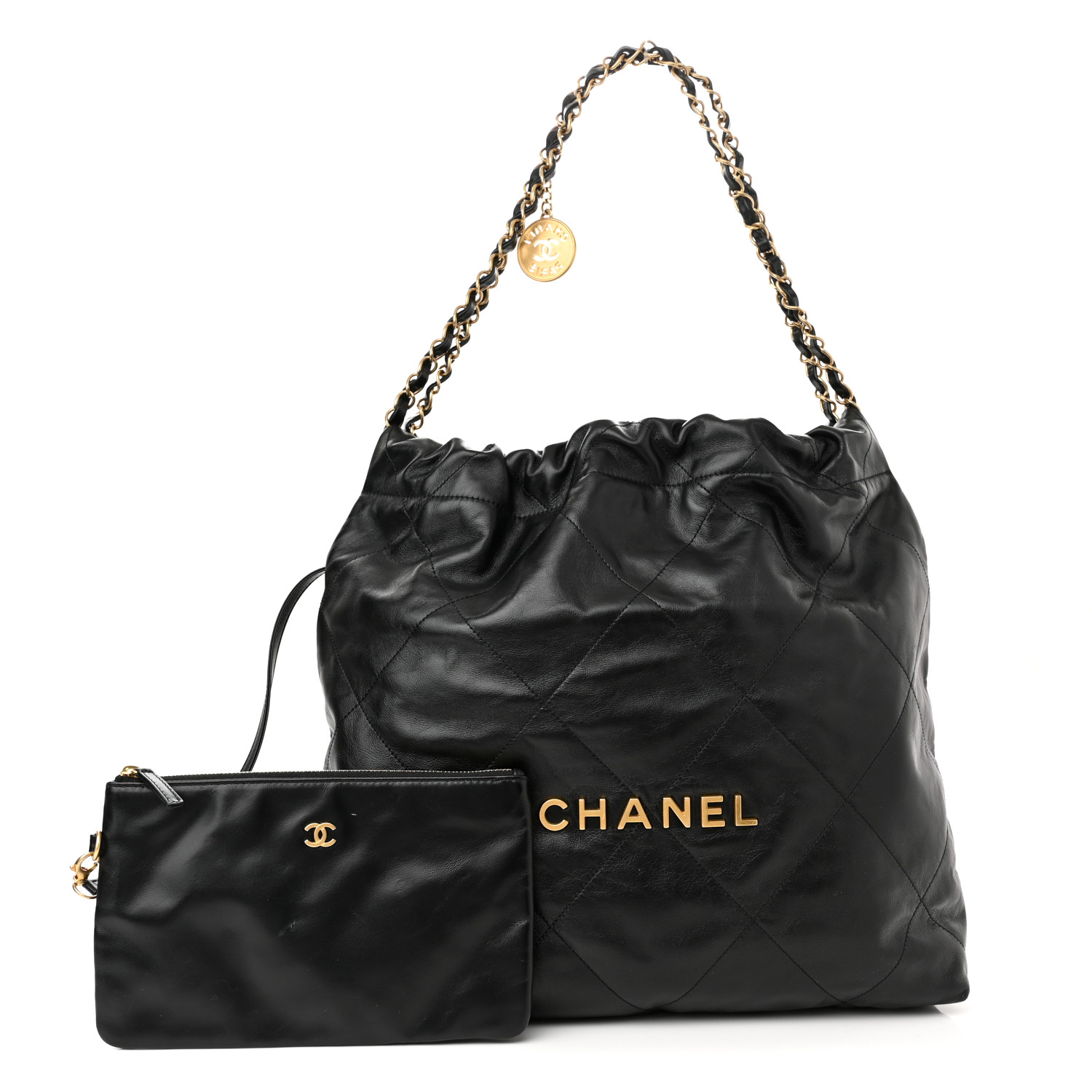 Shiny Calfskin Quilted Small Chanel 22 Black - FrasersFashion