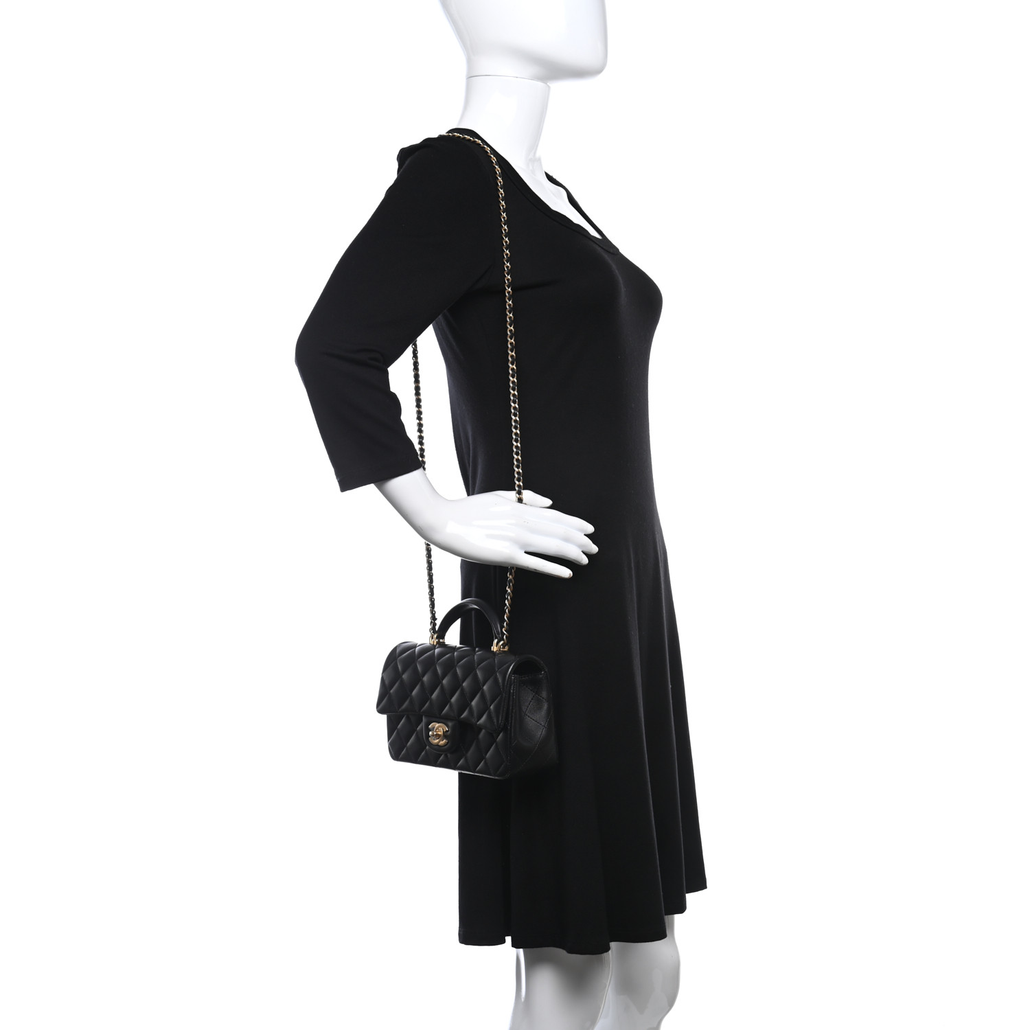 Lambskin Quilted Mini Top Handle Rectangular Flap Black - FrasersFashion