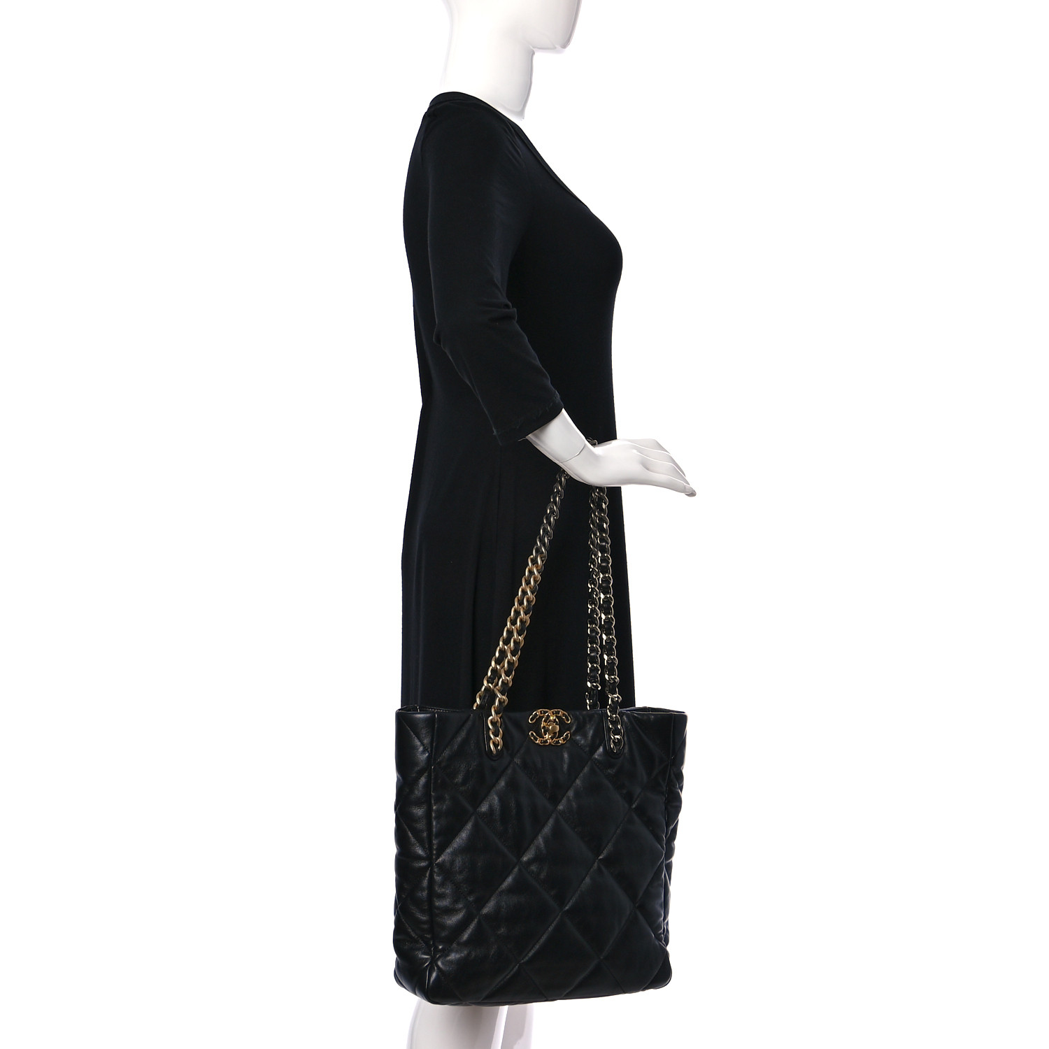 Lambskin Quilted Chanel 19 Shopping Bag Black - FrasersFashion