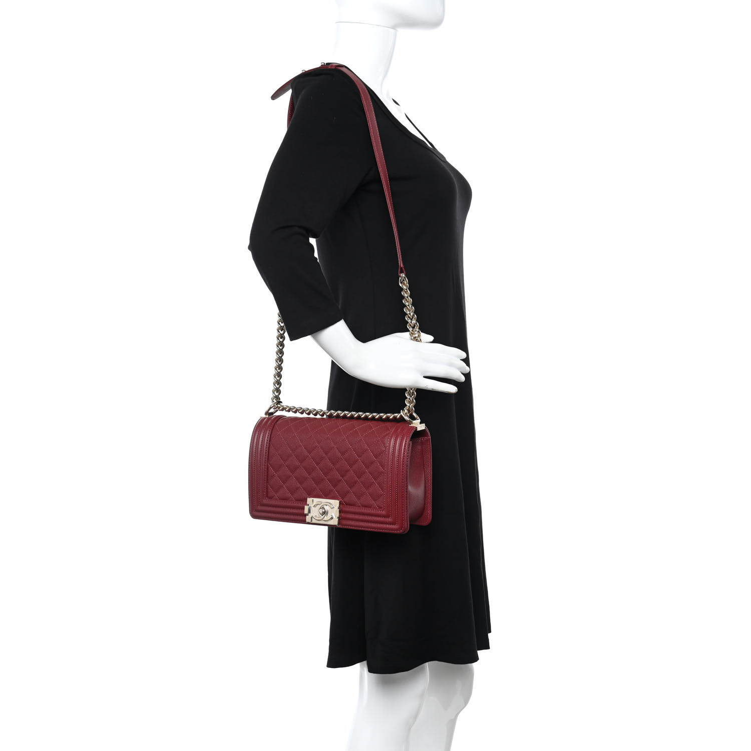 Caviar Quilted Medium Boy Flap Burgundy - FrasersFashion