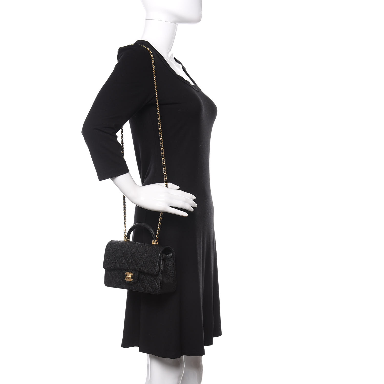Caviar Quilted Mini Top Handle Rectangular Flap Black - FrasersFashion