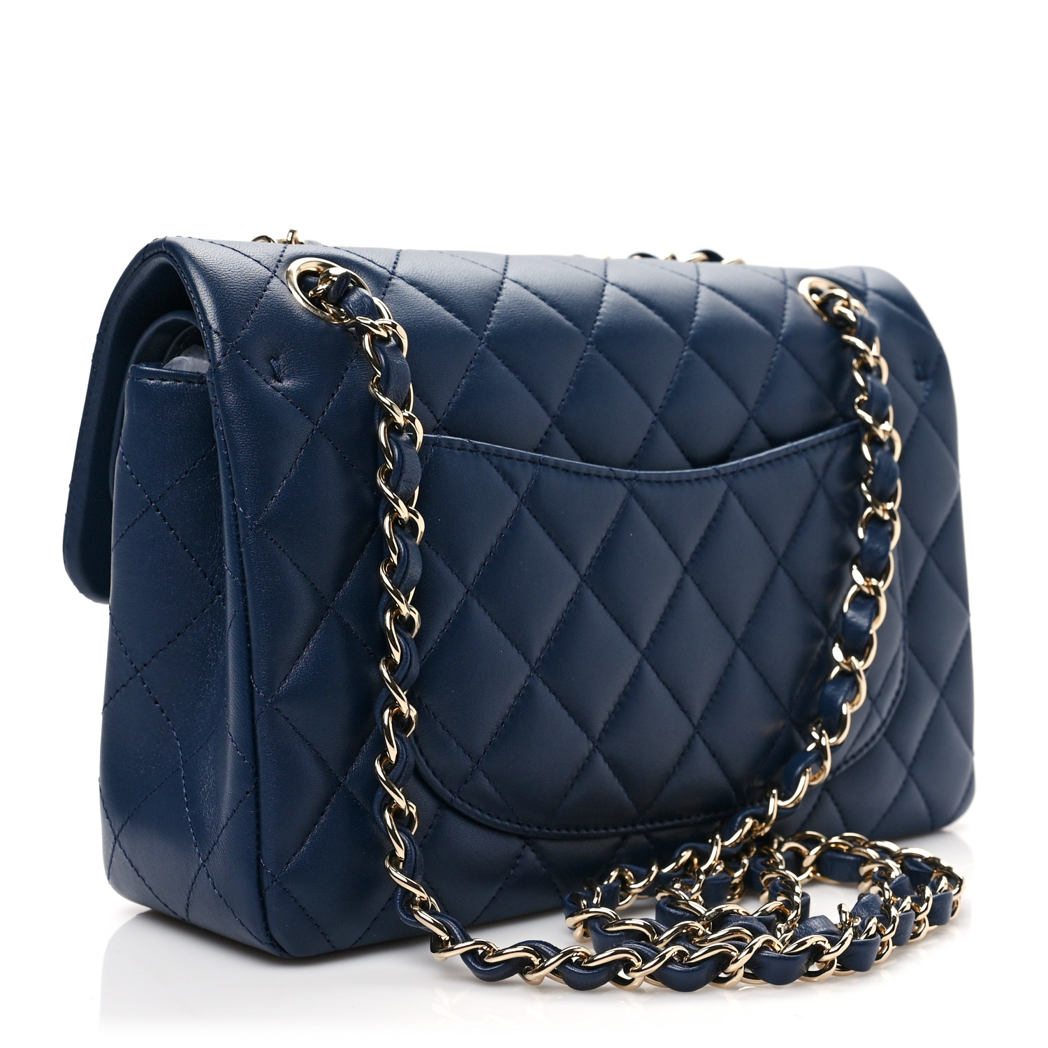 Lambskin Quilted Small Double Flap Dark Blue - FrasersFashion