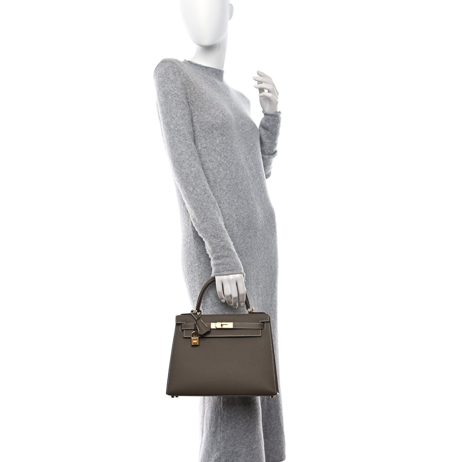 Epsom Kelly Sellier 28 Etoupe (Golden Lock) - FrasersFashion