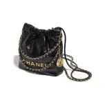 Chanel Mini 22 Bag Black Calfskin Gold Hardware - FrasersFashion
