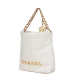 Chanel Mini 22 Bag White Calfskin Gold Hardware - FrasersFashion